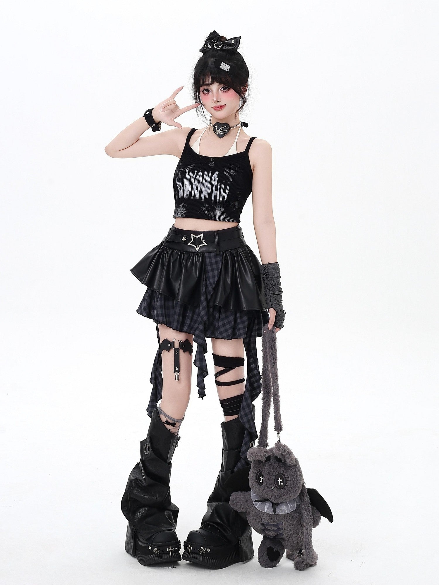 Crazy Girl Dark Asymmetric Zipper High Waist Women&
