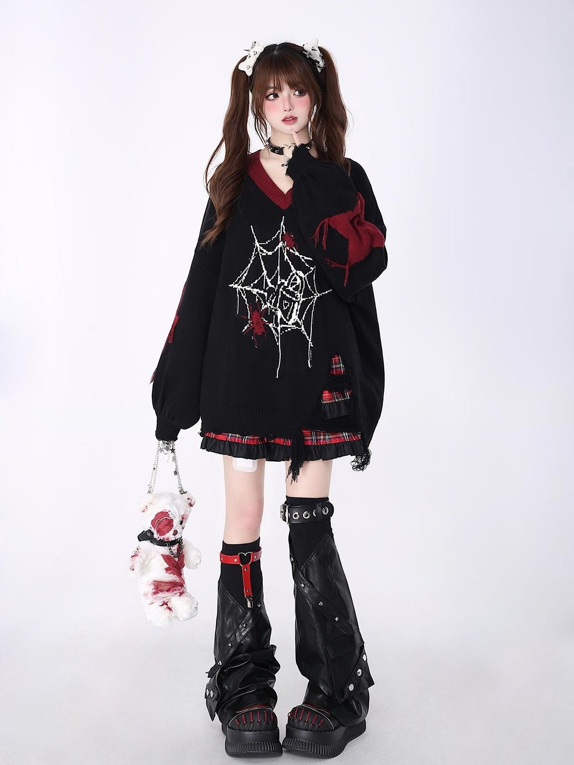 Crazy Girl Dark Star Knitted V-neck Loose Mid Length Women&