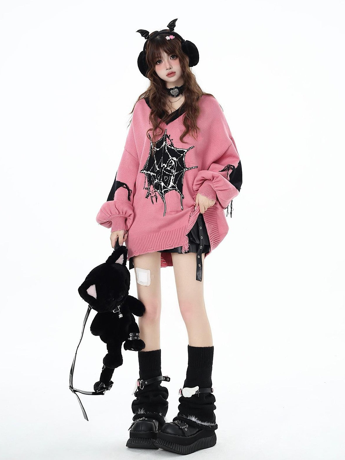 Crazy Girl Dark Star Knitted V-neck Loose Mid Length Women&