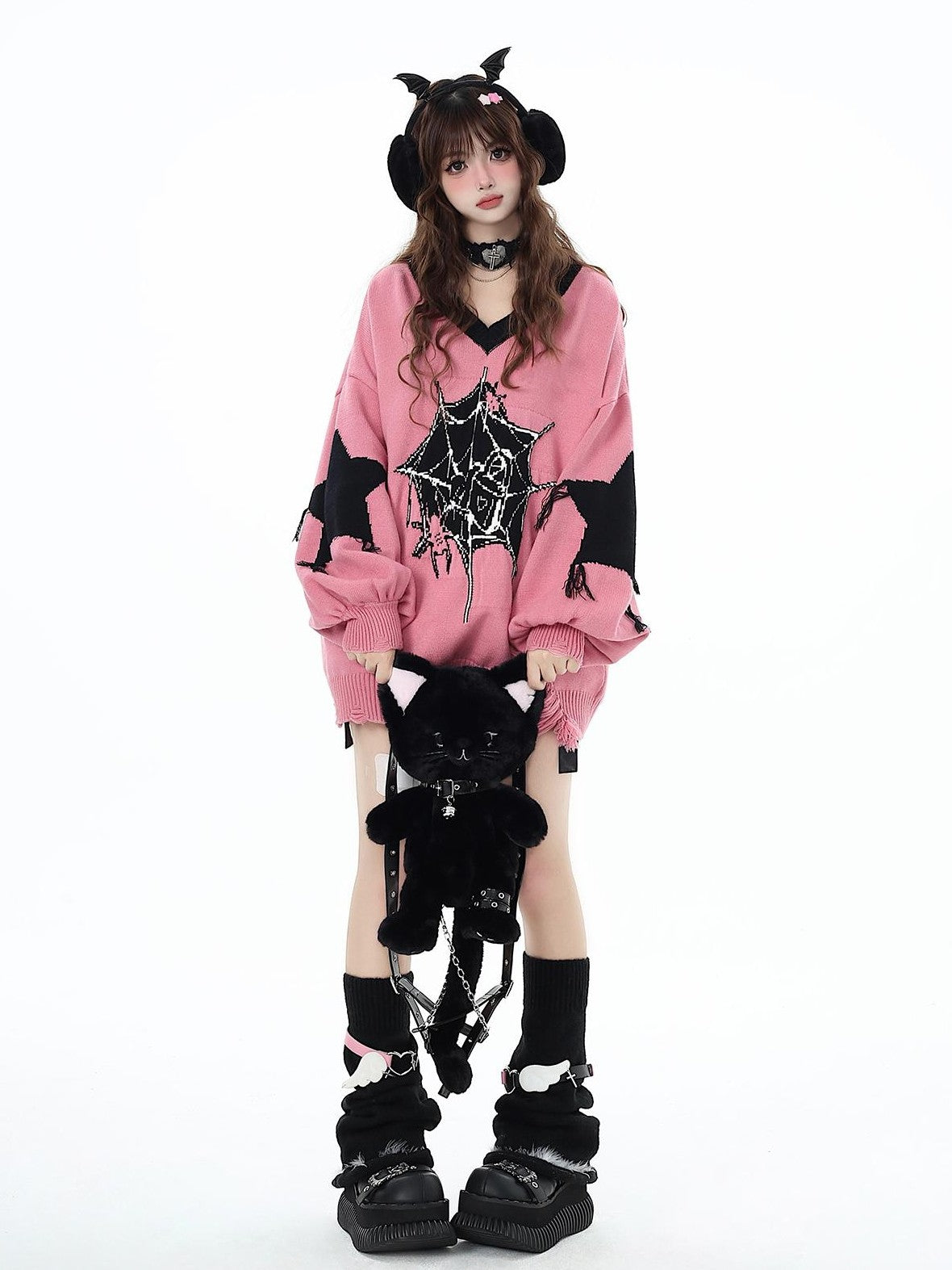 Crazy Girl Dark Star Knitted V-neck Loose Mid Length Women&