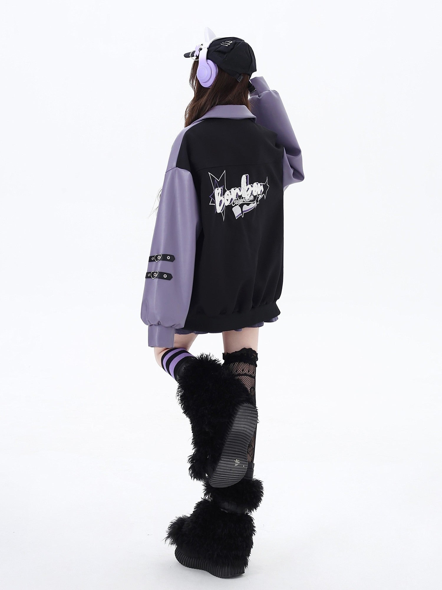 Crazy Girl Embroidered Plaid Patchwork Notched Collar Loose Fit Women&