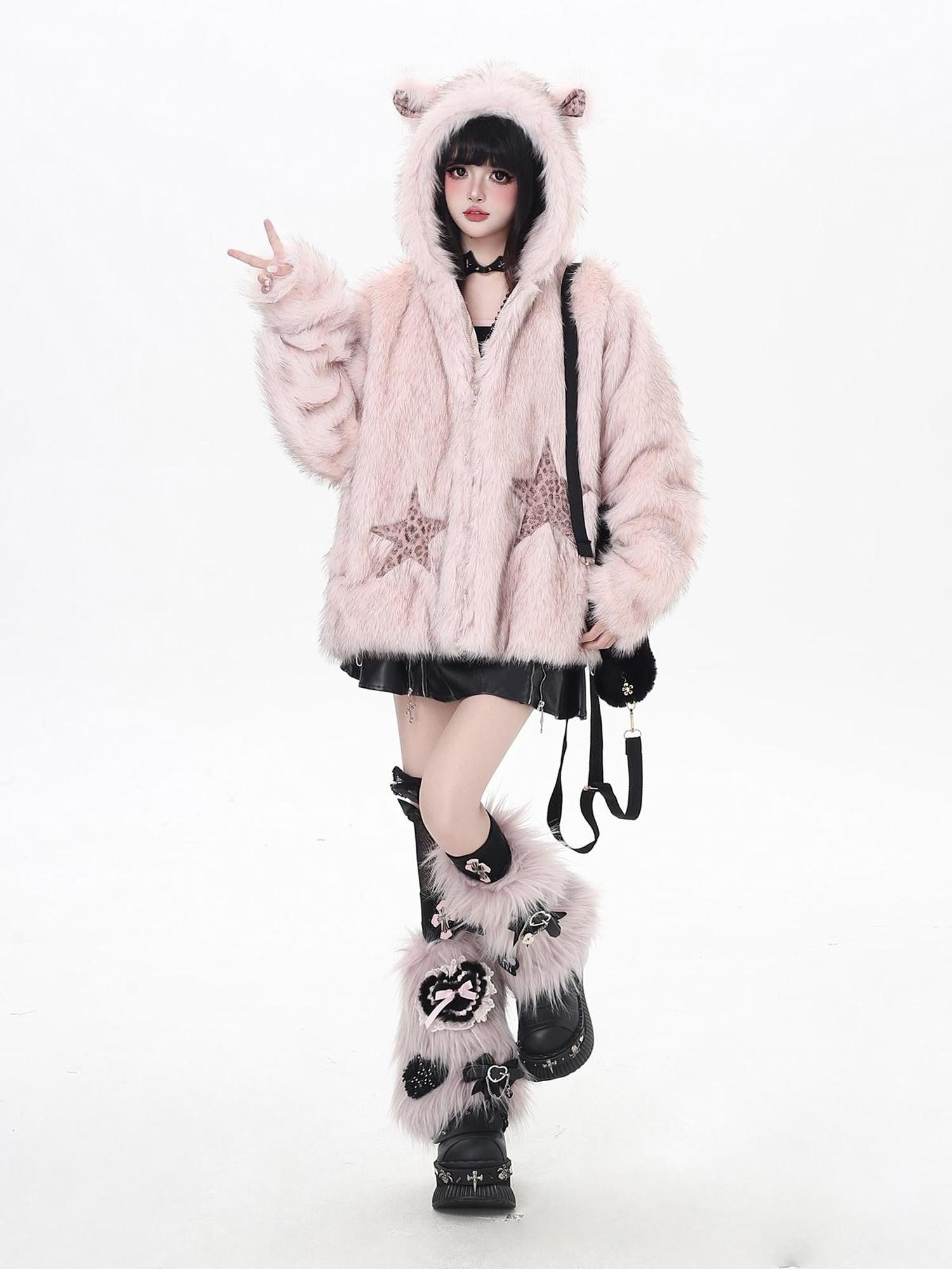 Crazy Girl Fluffy Hooded Zippered Oversized Women&