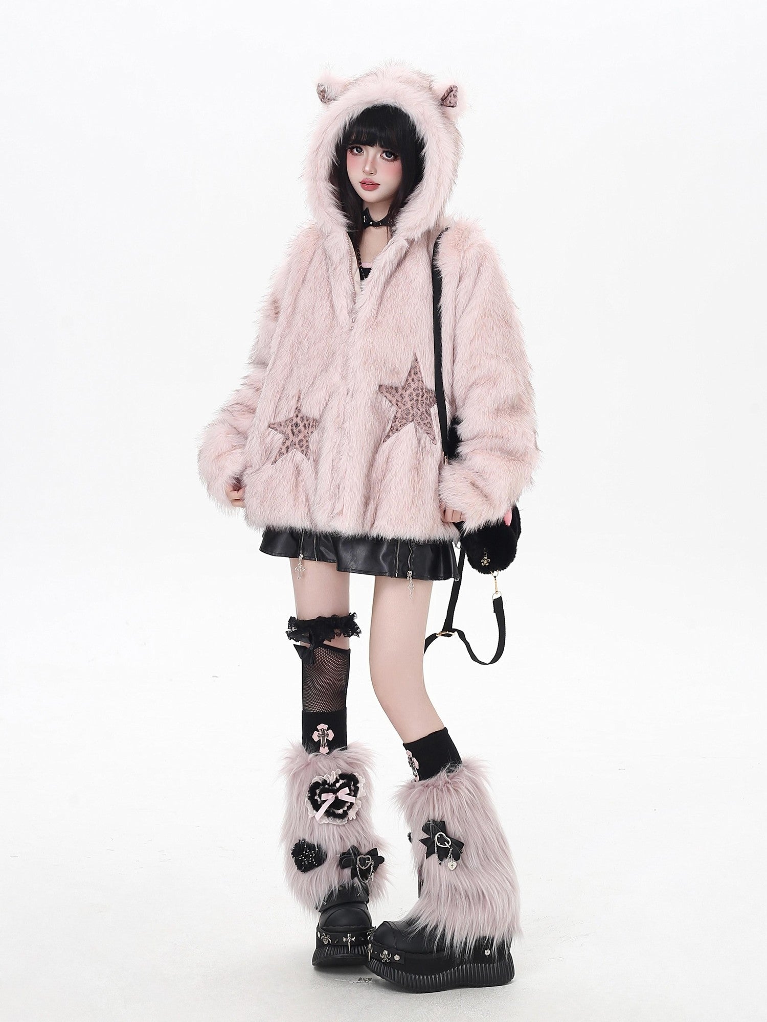 Crazy Girl Fluffy Hooded Zippered Oversized Women&