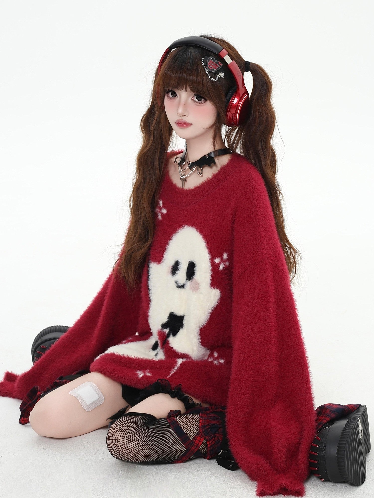 Crazy Girl Ghost Paradise Abstract Jacquard Scarf Neck Women&
