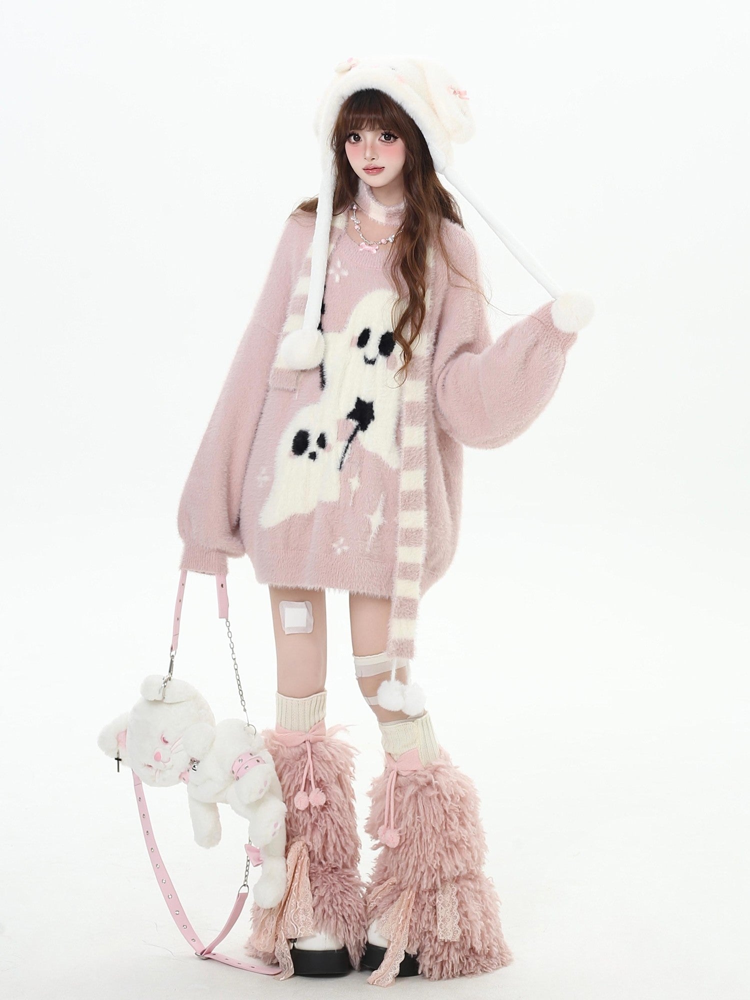 Crazy Girl Ghost Paradise Abstract Jacquard Scarf Neck Women&