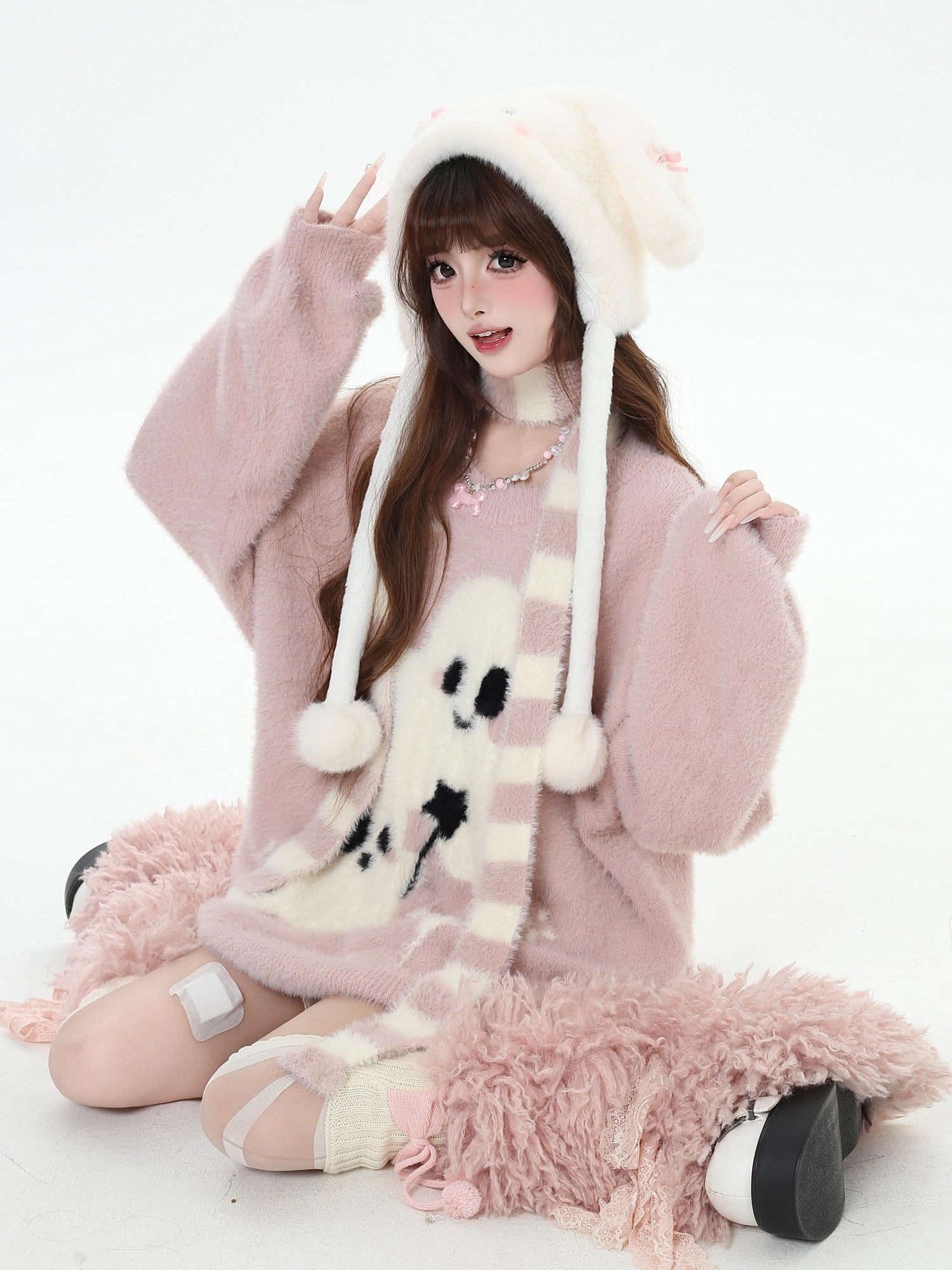 Crazy Girl Ghost Paradise Abstract Jacquard Scarf Neck Women&
