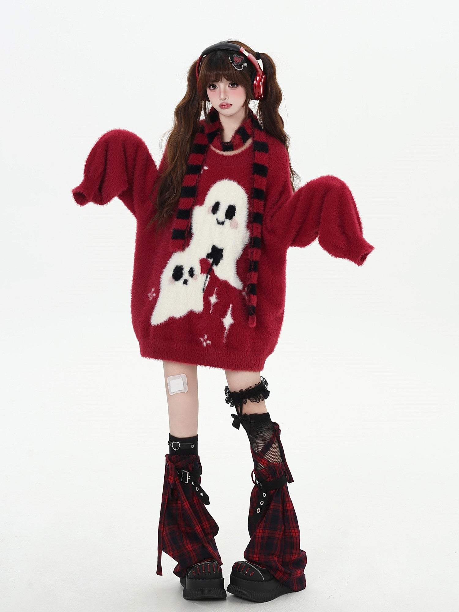 Crazy Girl Ghost Paradise Abstract Jacquard Scarf Neck Women&