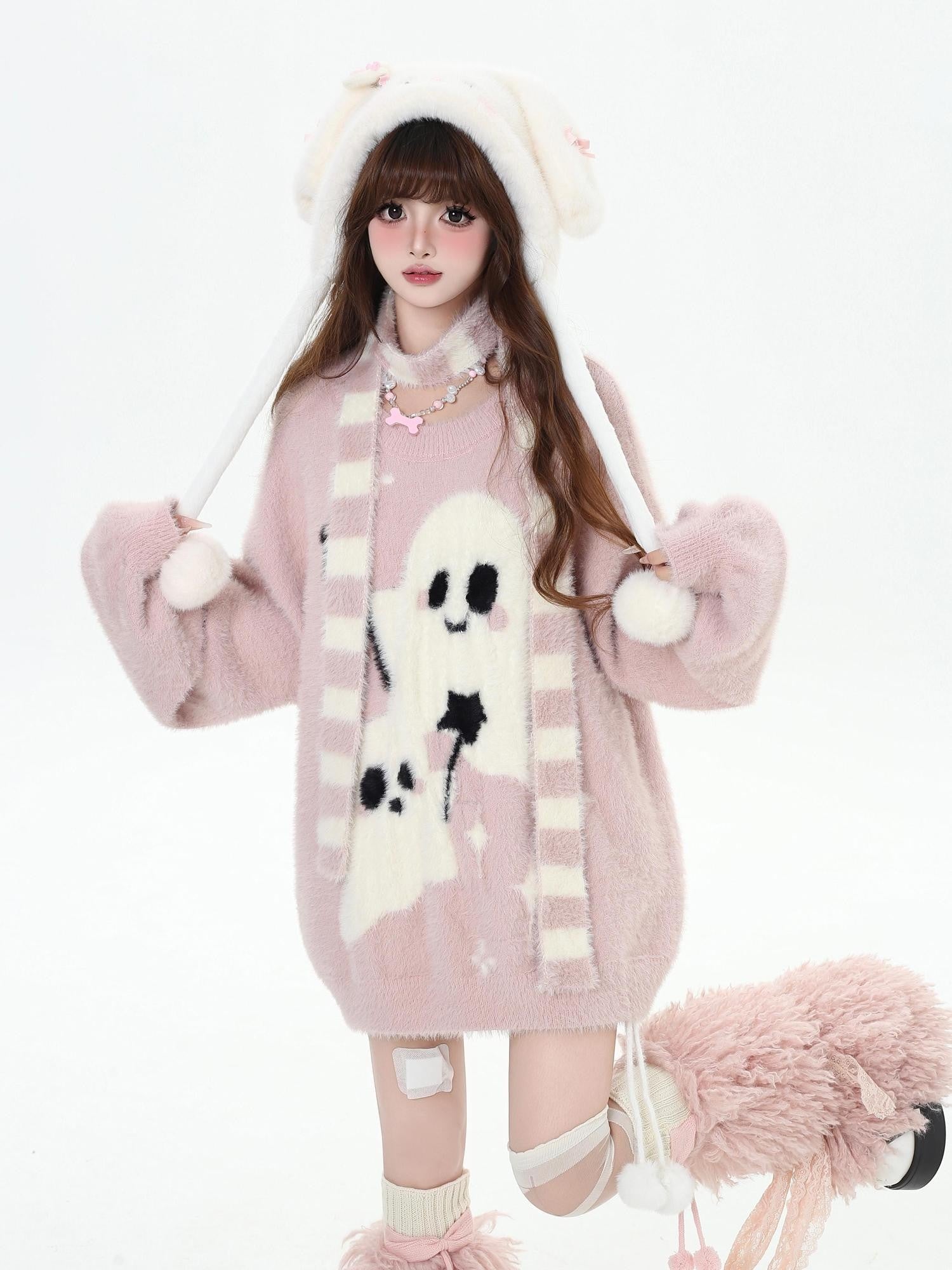 Crazy Girl Ghost Paradise Abstract Jacquard Scarf Neck Women&