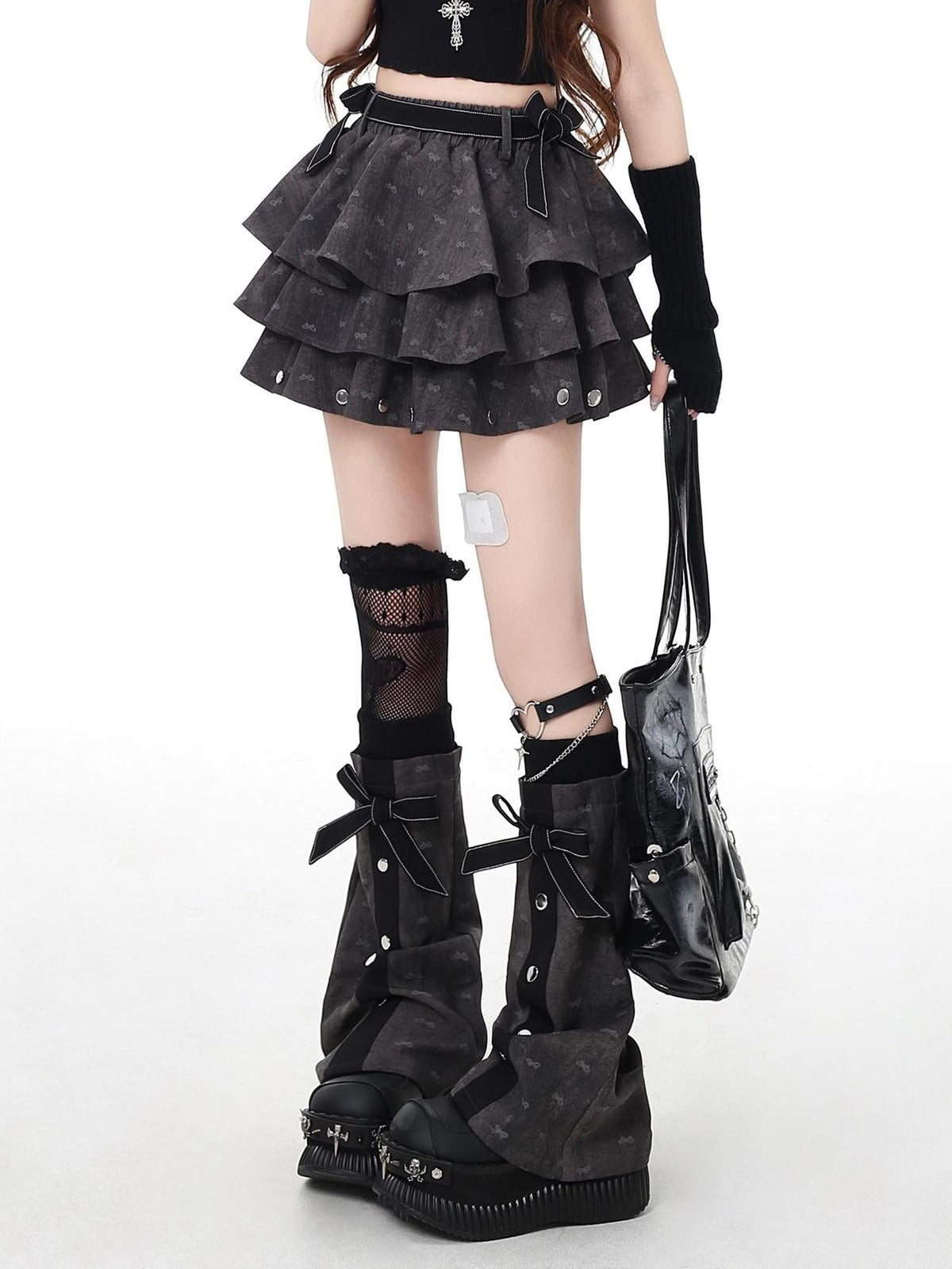 Crazy Girl Grey Subtle Jacquard Ruffled Tie Dye Gothic Women&