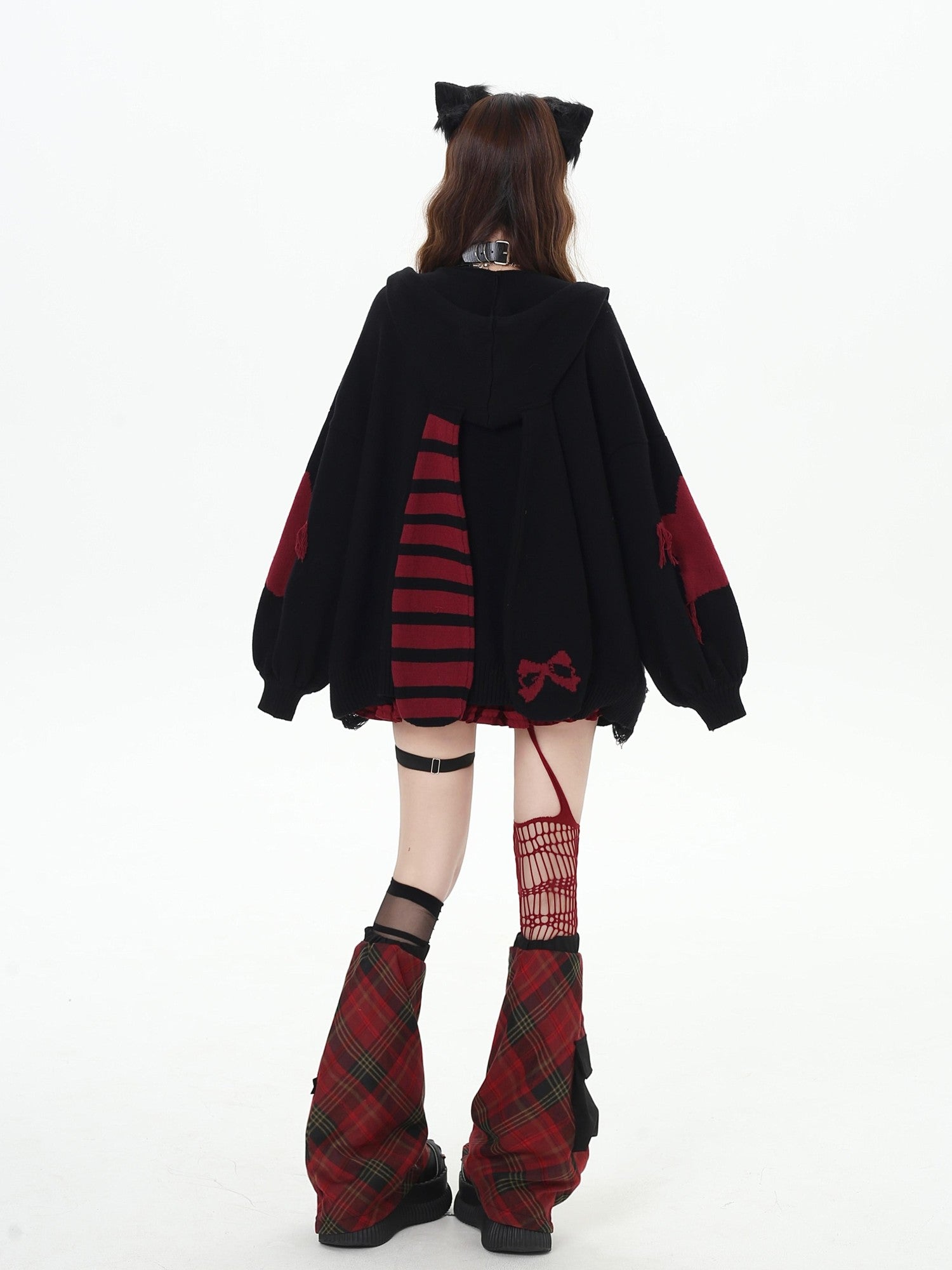 Crazy Girl Hooded Rabbit Ear Striped Star Women&