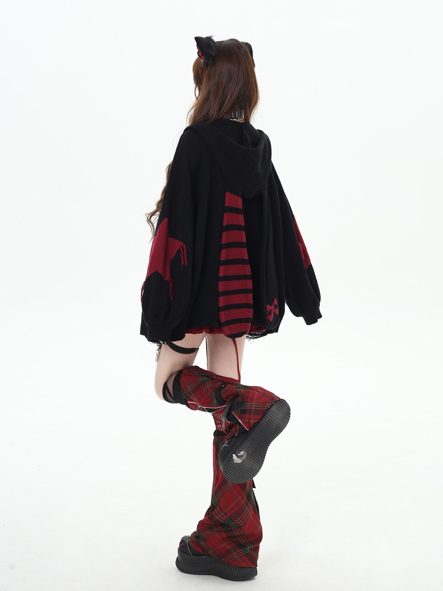 Crazy Girl Hooded Rabbit Ear Striped Star Women&