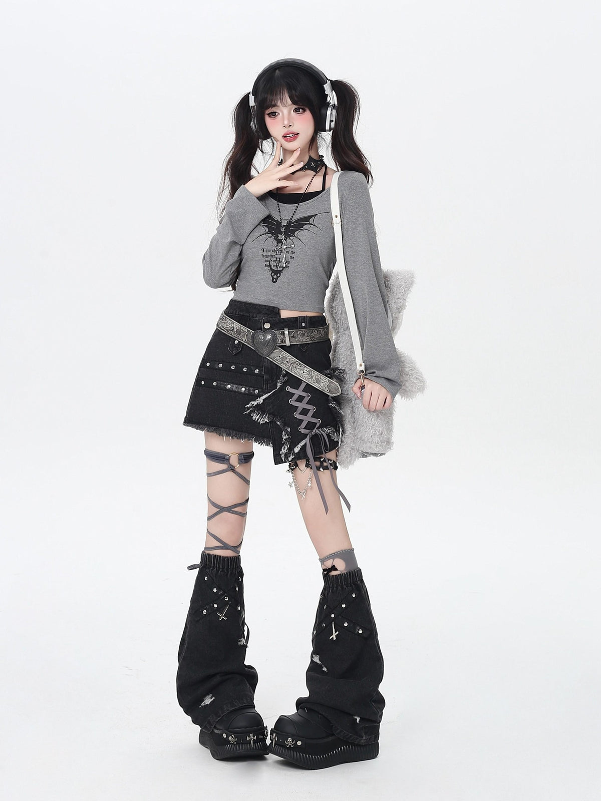 Crazy Girl Irregular Star Asymmetric A Line Tie High Waist Women&