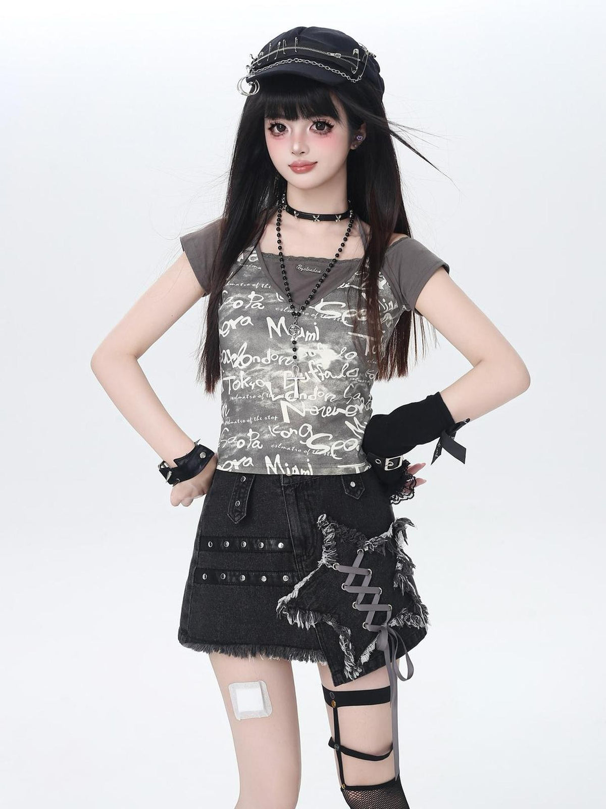 Crazy Girl Irregular Star Asymmetric A Line Tie High Waist Women&