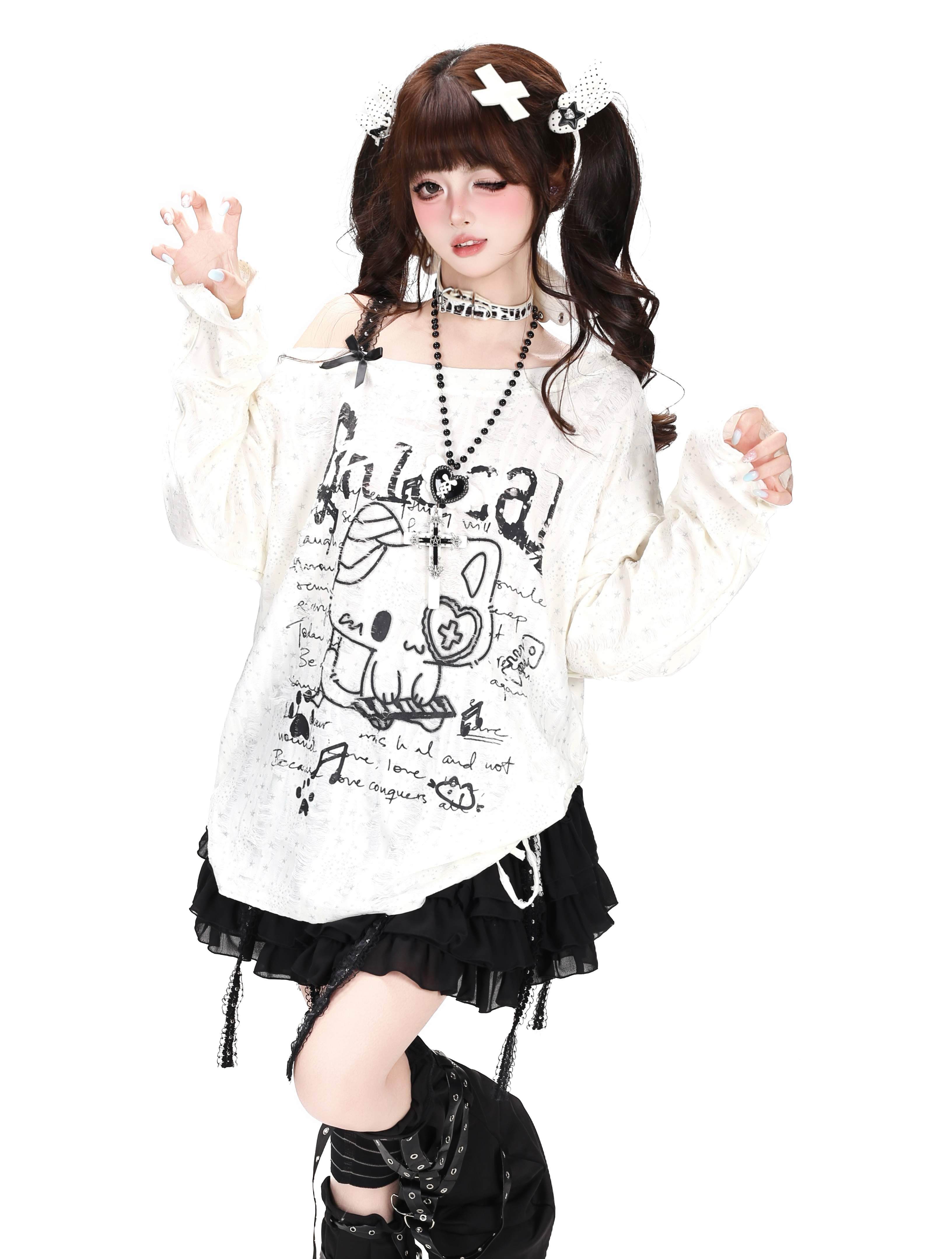 Crazy_Girl_Kitten_Drawstring_Distressed_One_Shoulder_Patchwork_Women&