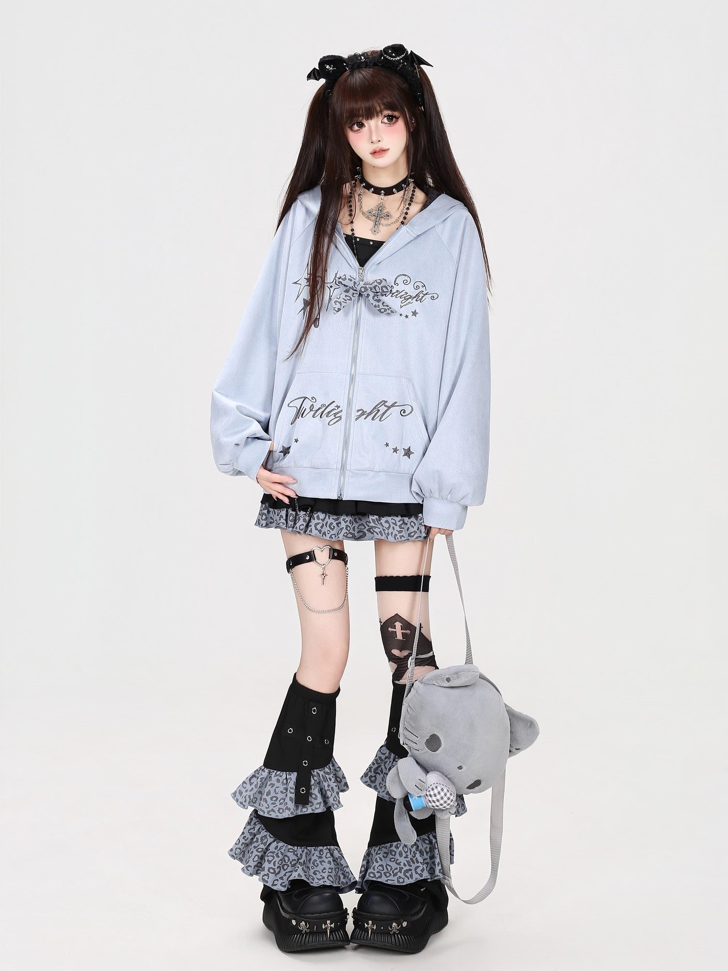 Crazy Girl Leopard Cat Ear Note Embroidered Hooded Women&