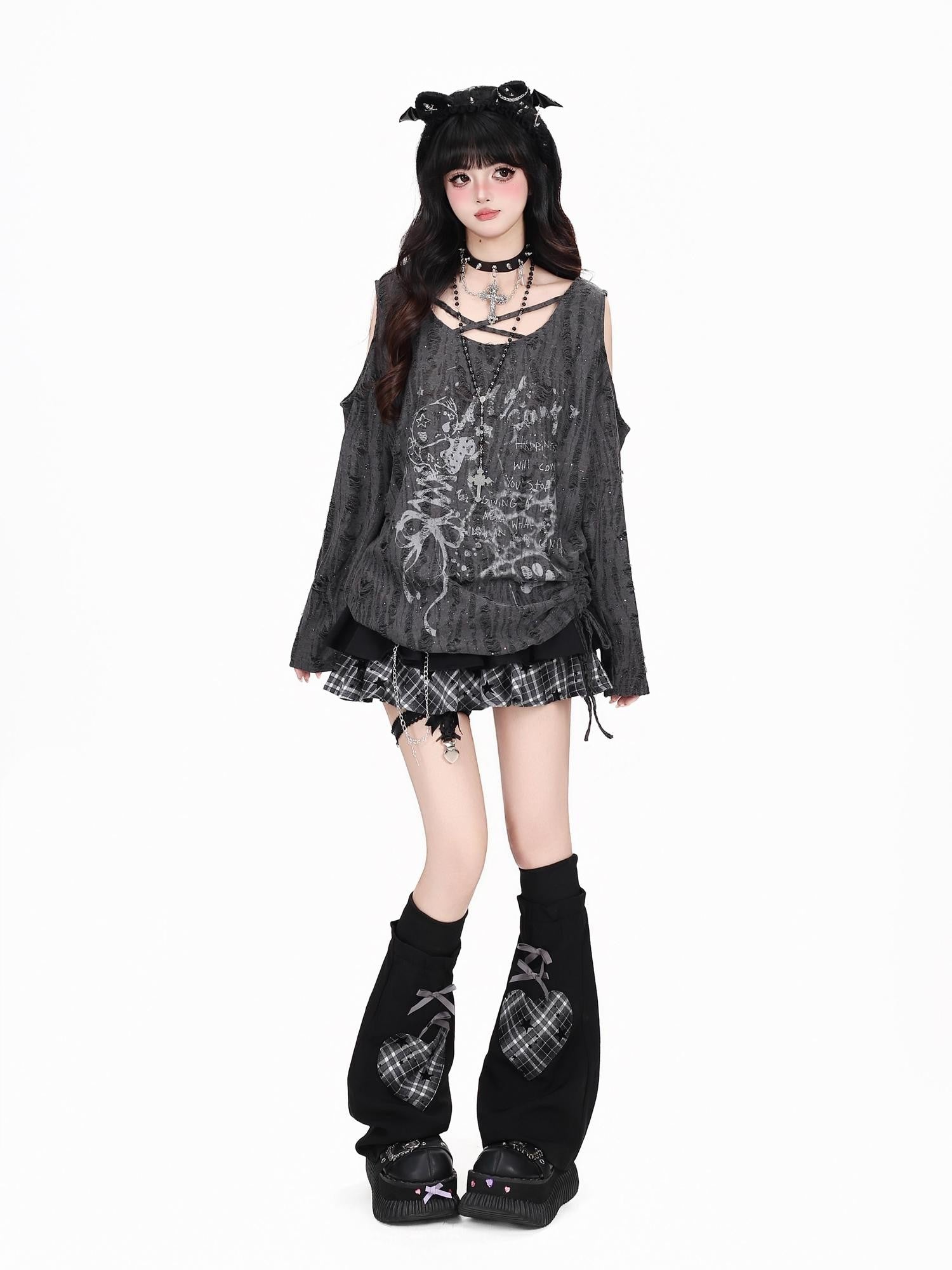 Crazy Girl Letter Print Asymmetrical Cross Shoulder Drawstring Women&