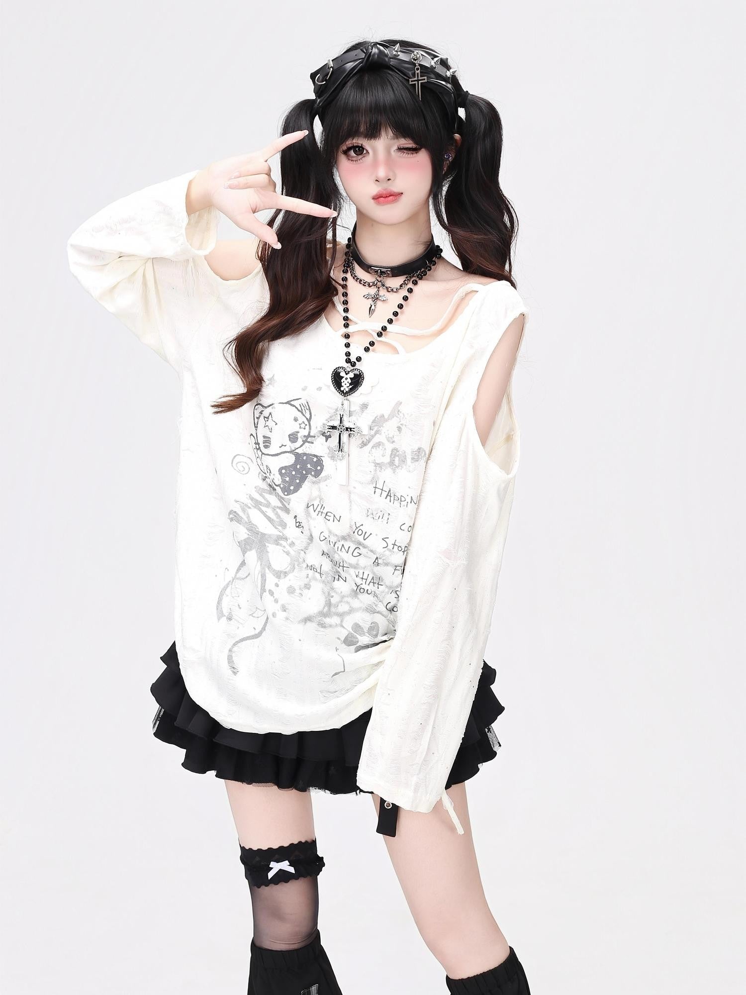 Crazy Girl Letter Print Asymmetrical Cross Shoulder Drawstring Women&