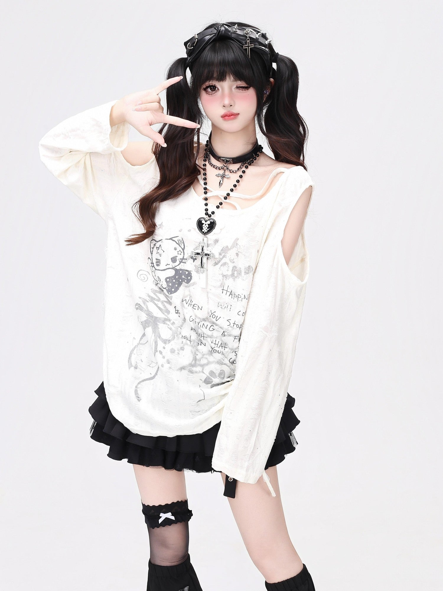 Crazy Girl Letter Print Asymmetrical Cross Shoulder Drawstring Women&