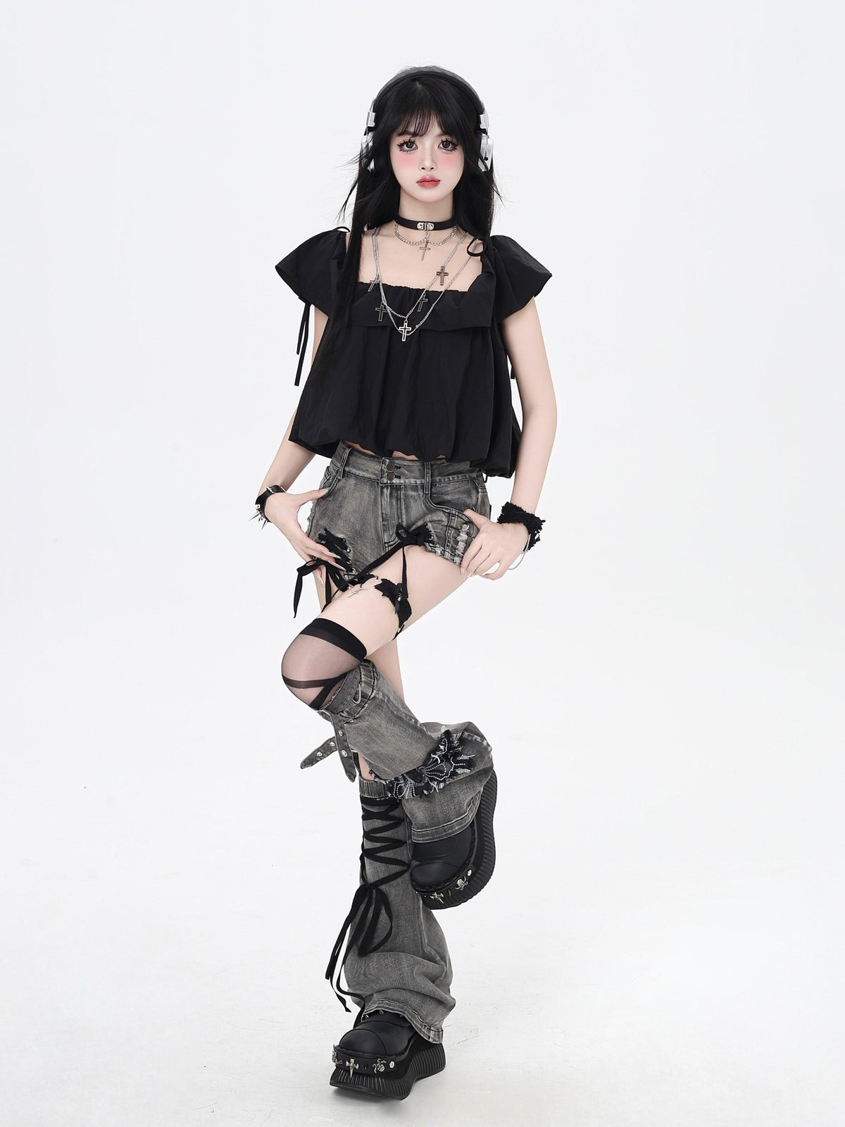 Crazy Girl Long Leg Niche Lace Up Low Waist Skinny Women&