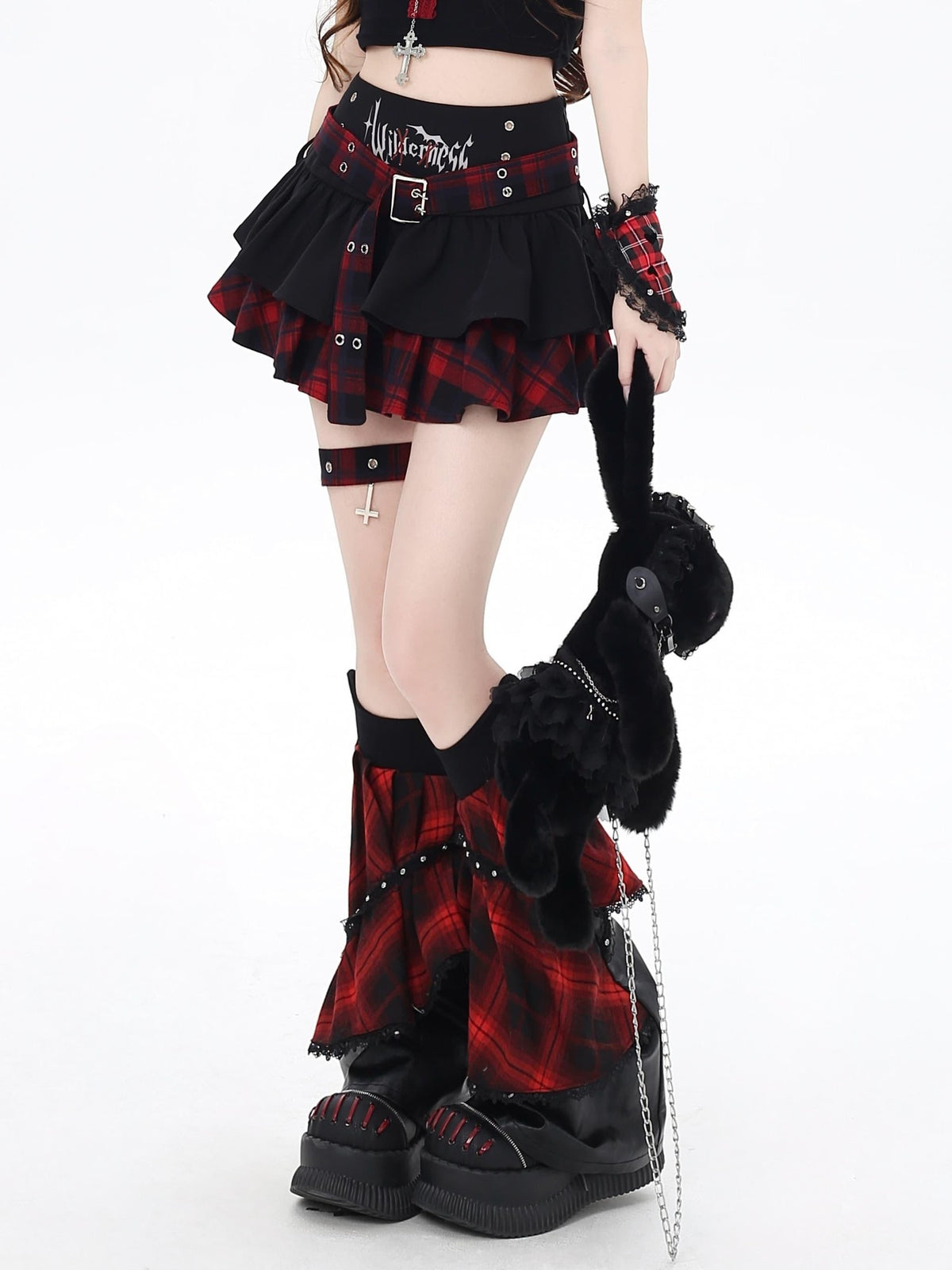 Crazy Girl Millennial Plaid Tie Print High Waist Women&