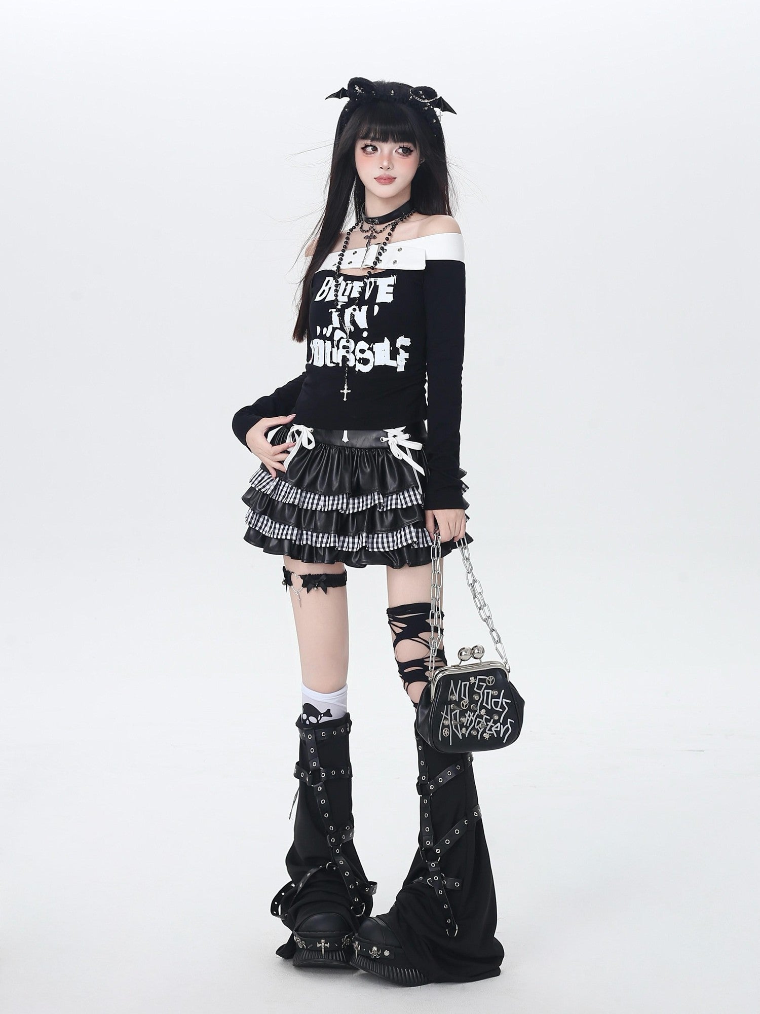 Crazy Girl One Shoulder Lettered Patchwork Cropped Slim Women&