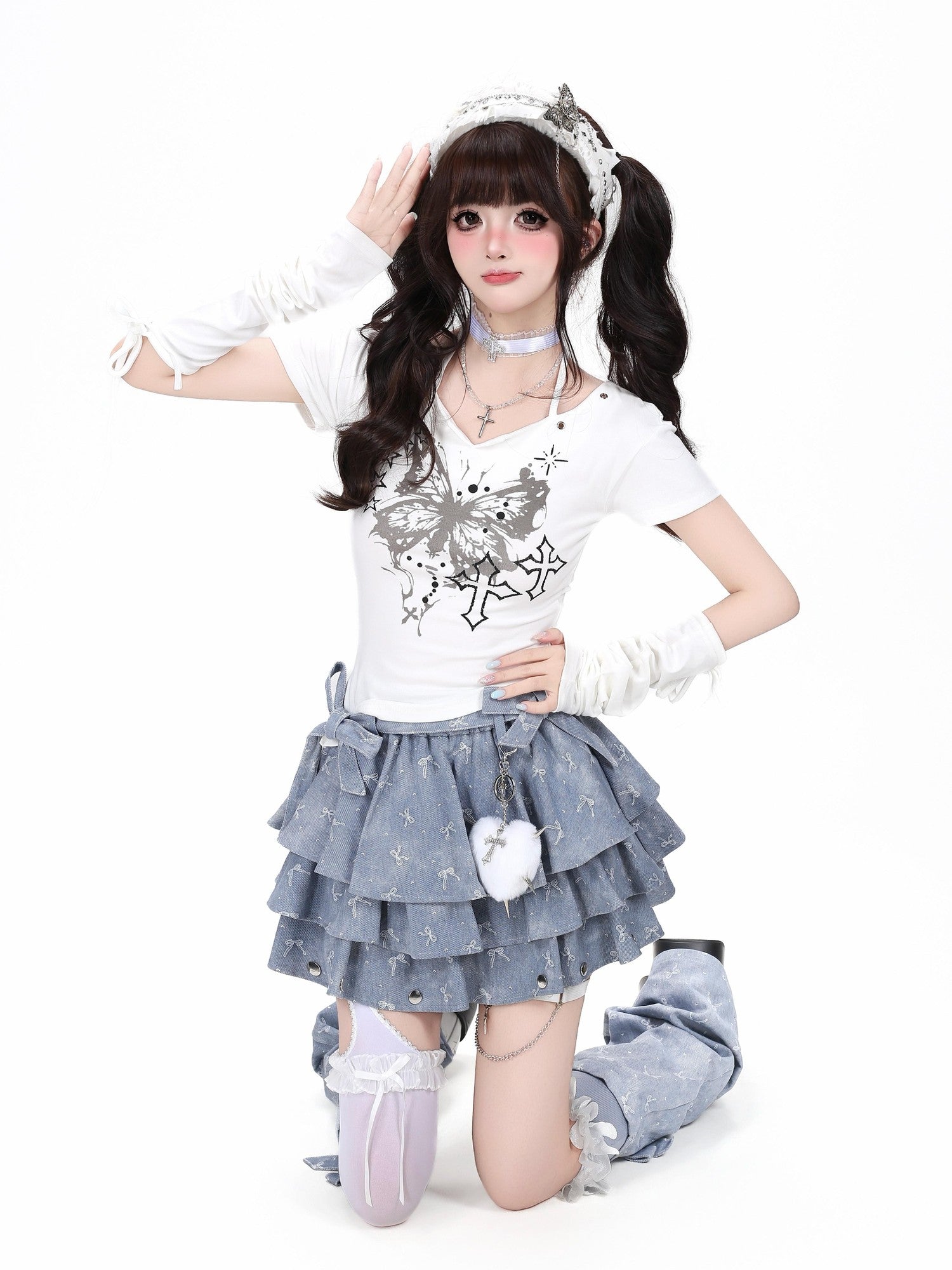 Crazy Girl Original Niche Bow Jacquard Puffed High Waist Women&