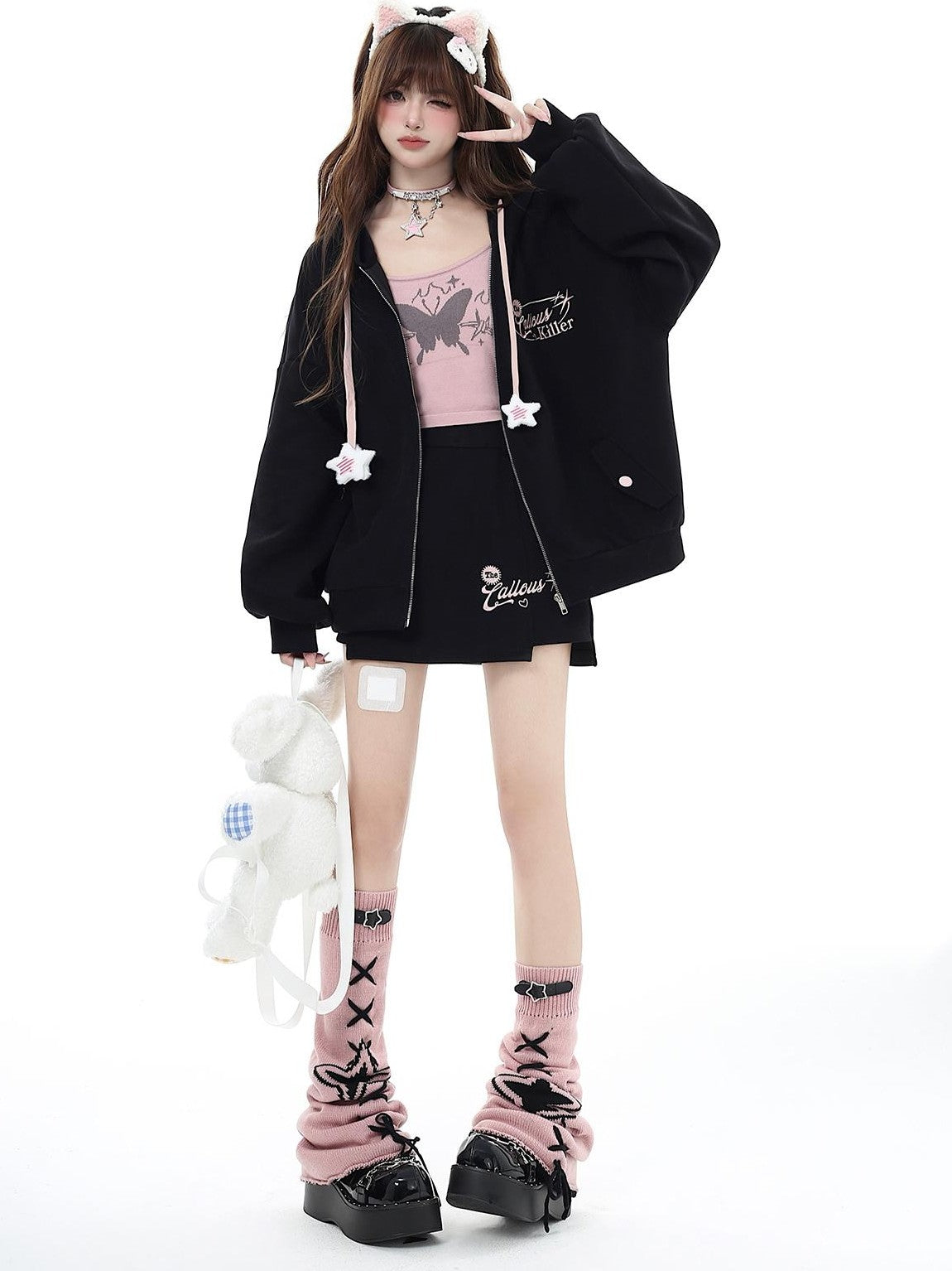 Crazy Girl Petite Fleece Lined Hooded Midlength Loose Fit Breathable Women&