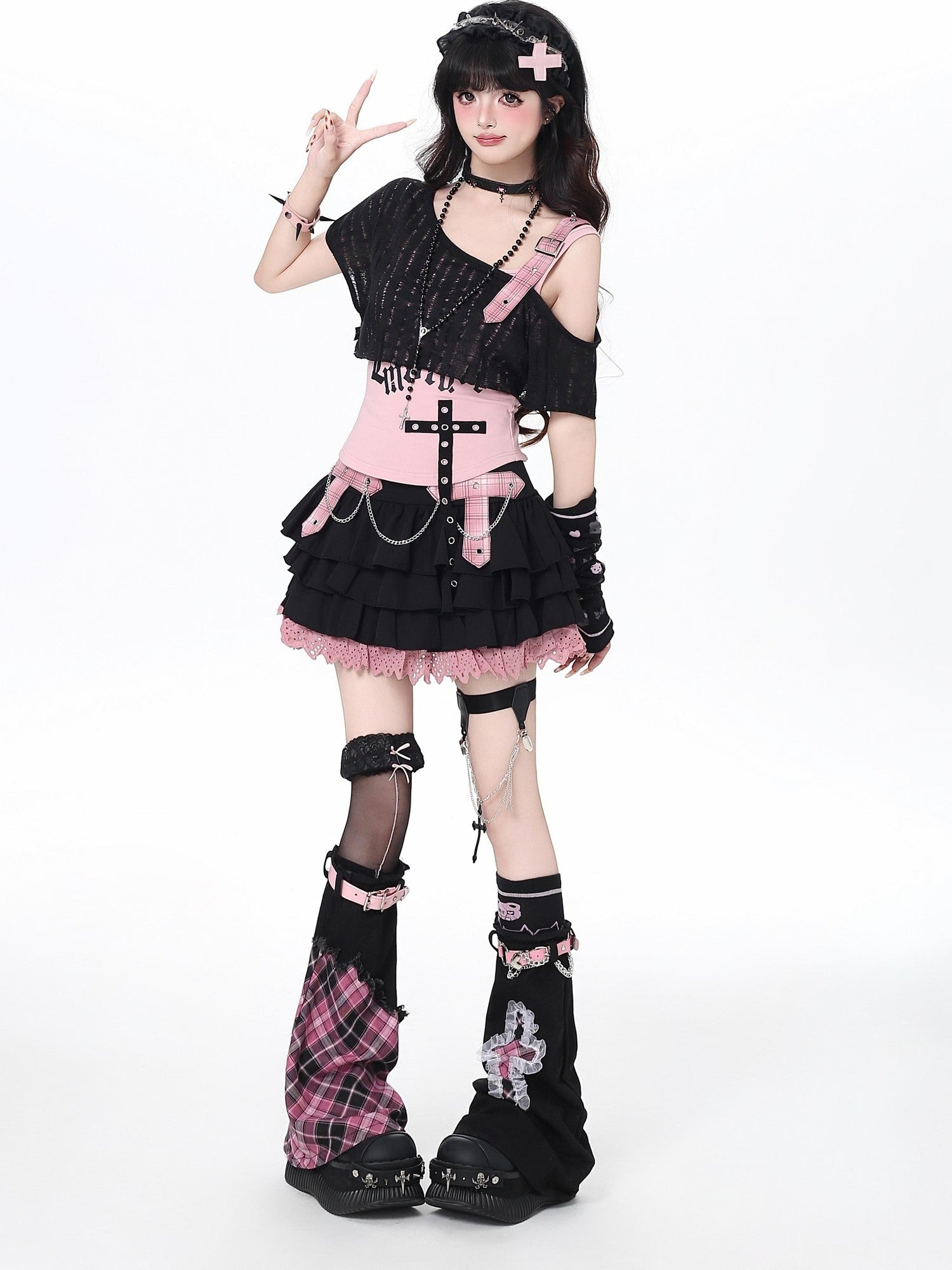Crazy Girl Plaid Y2k Slimming Round Neck Pullover Short Crop Women&