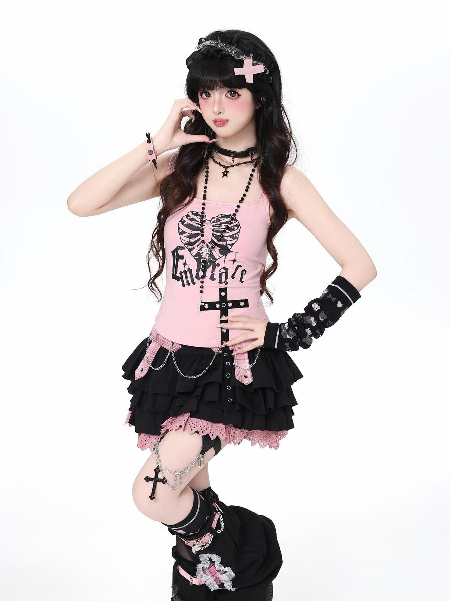 Crazy Girl Plaid Y2k Slimming Round Neck Pullover Short Crop Women&