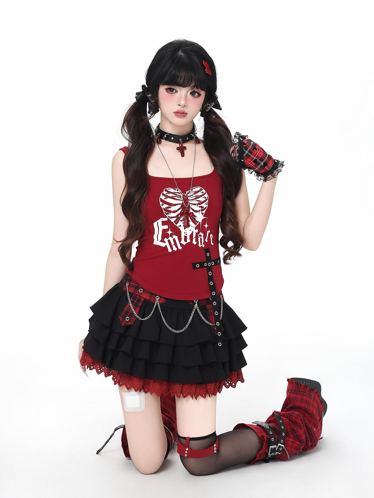 Crazy Girl Plaid Y2k Slimming Round Neck Pullover Short Crop Women&