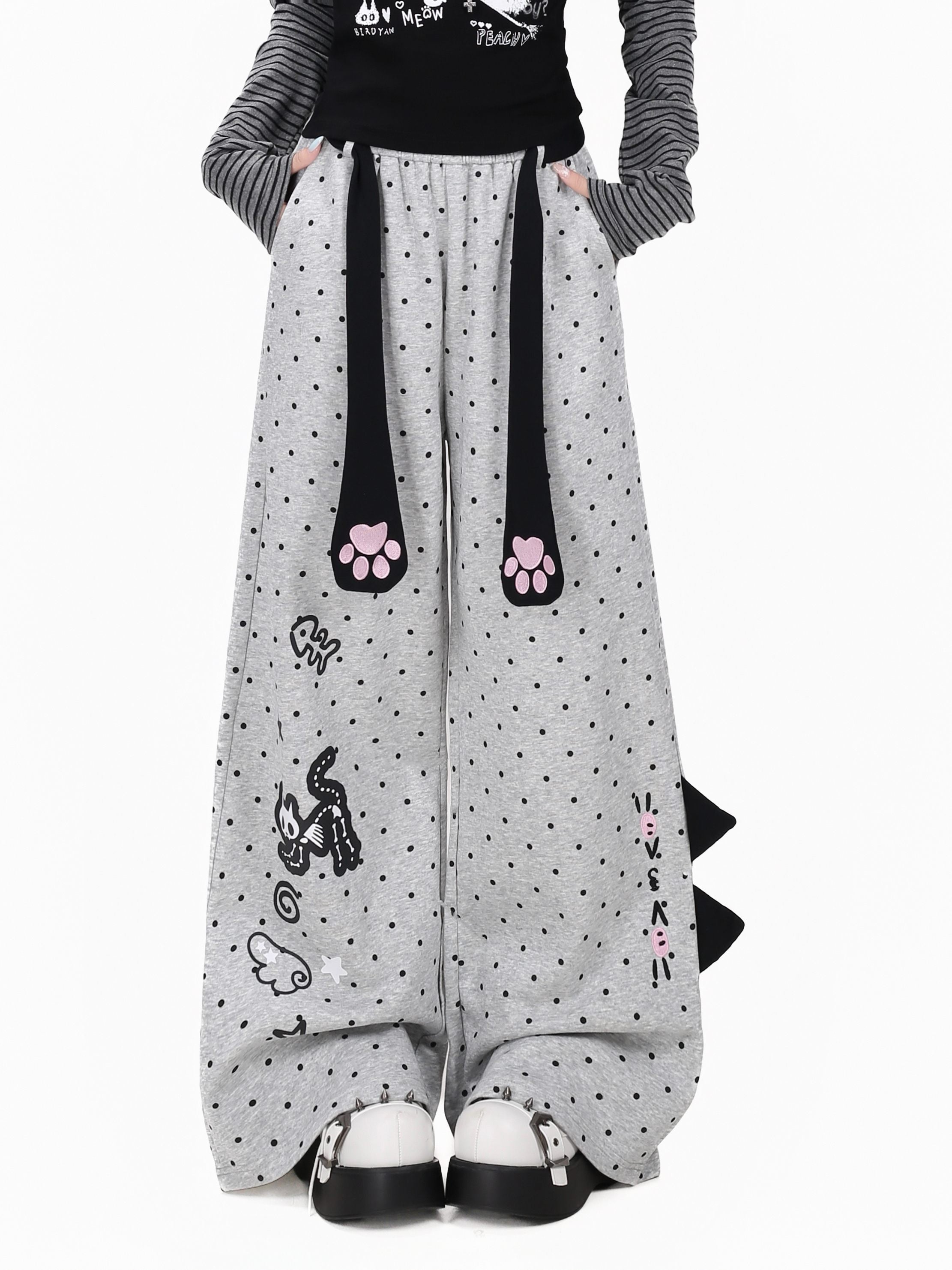 Crazy_Girl_Polka_Dot_Cat_Print_High_Waist_Relaxed_Athletic_Women&