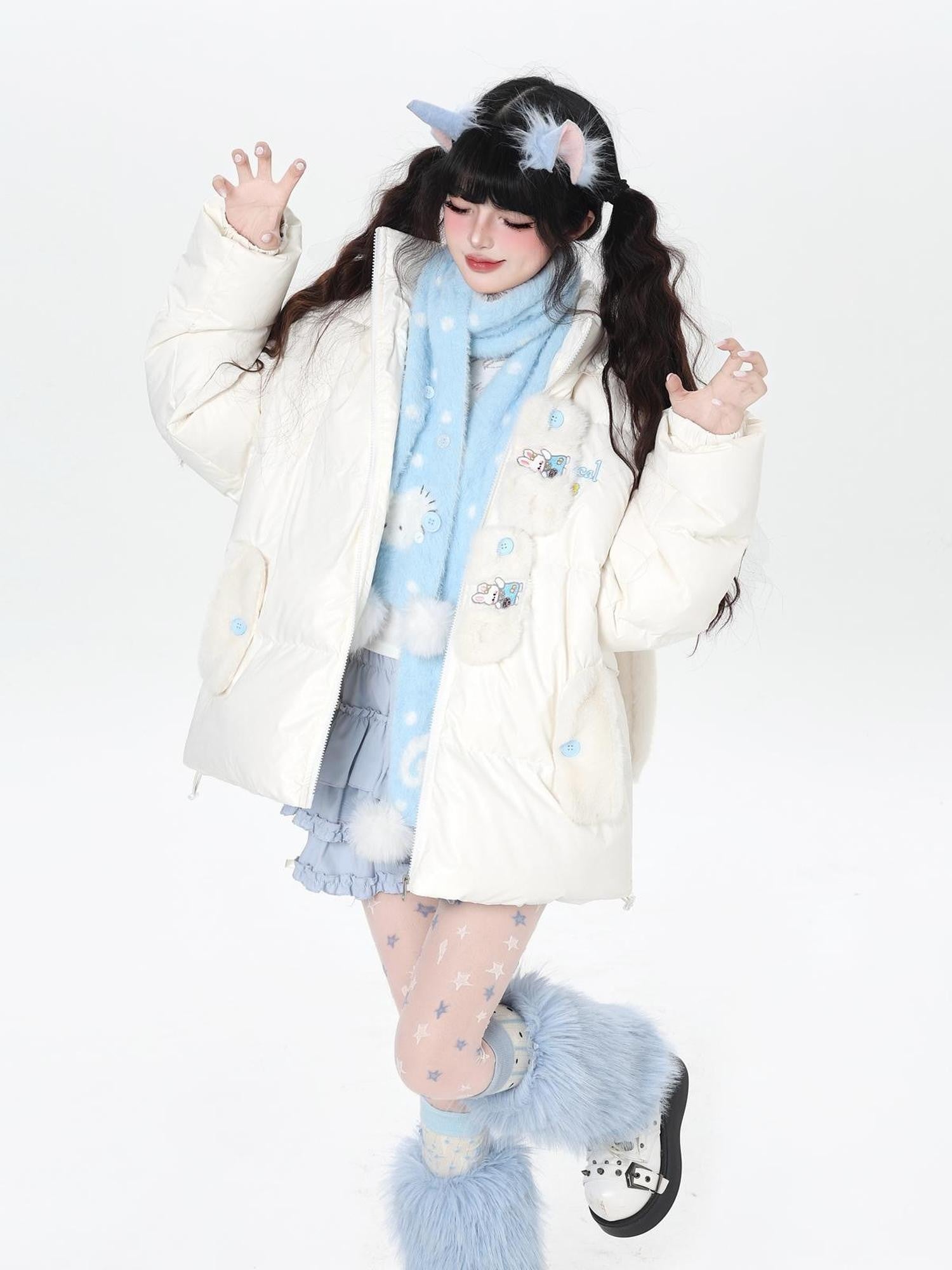 Crazy Girl Rabbit Ear Hood Embroidered Loose Women&