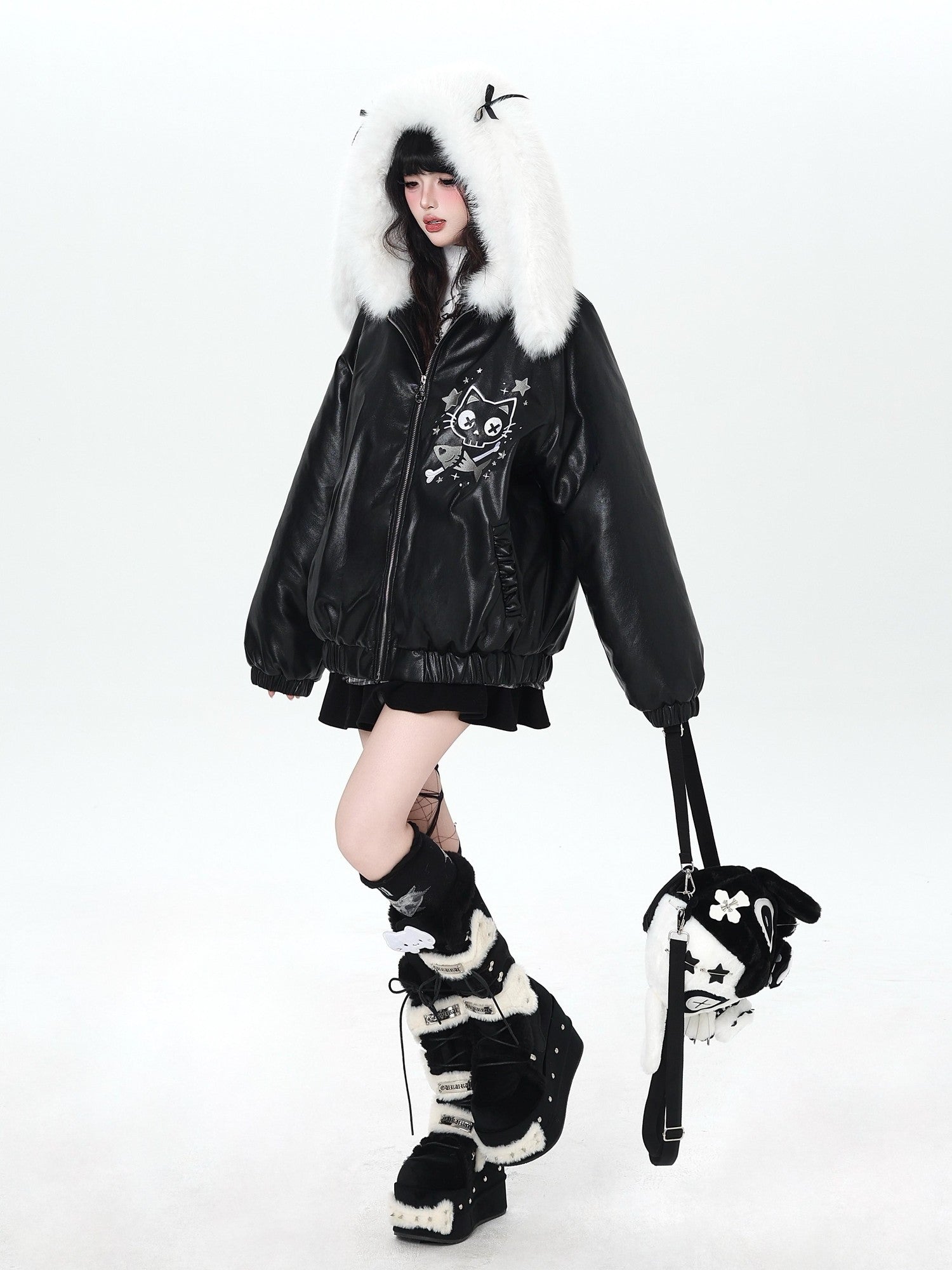Crazy Girl Rabbit Ear Hooded Heavily Embellished Padded Women&