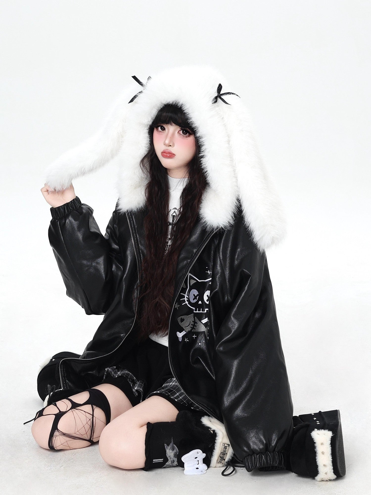 Crazy Girl Rabbit Ear Hooded Heavily Embellished Padded Women&