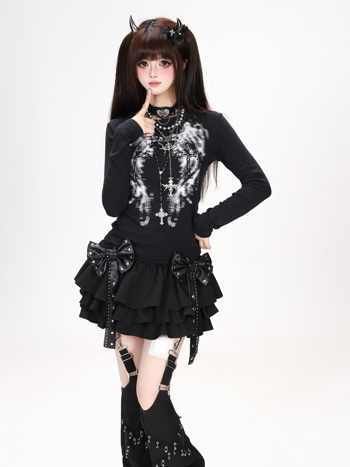 Crazy Girl Retro Cross Wing Illusion Print Slim Fit Women&