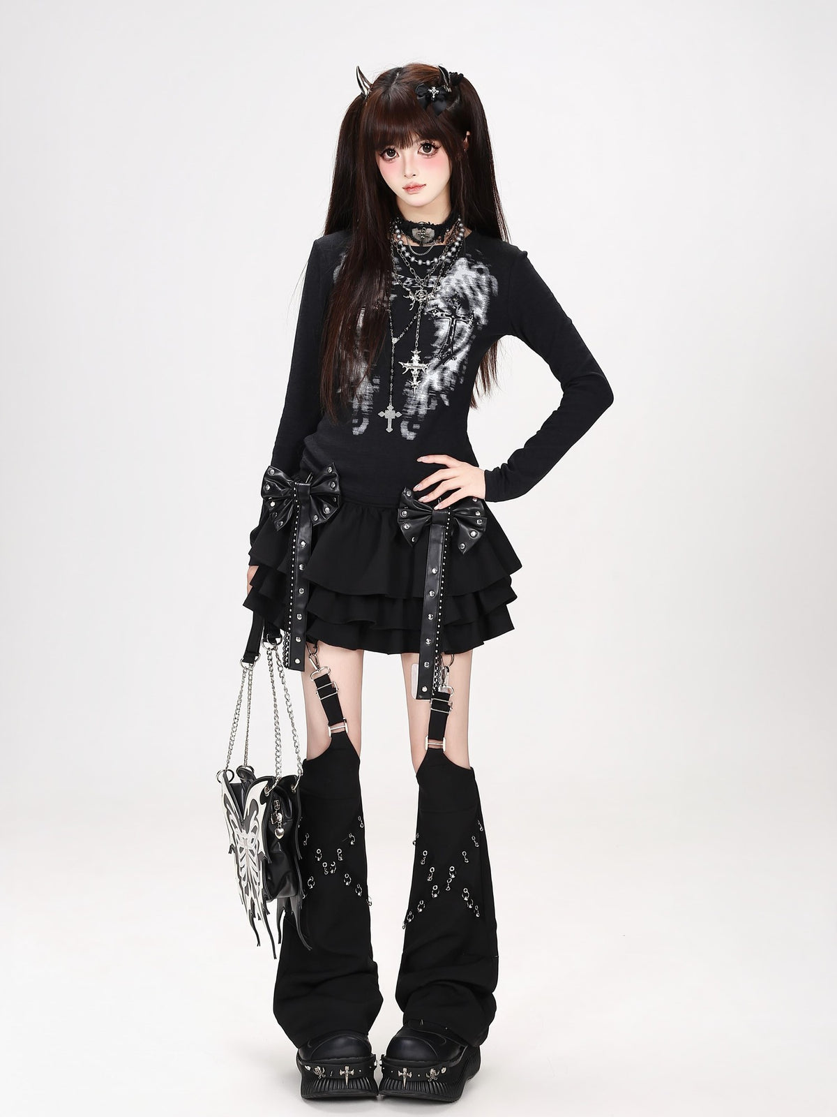 Crazy Girl Retro Cross Wing Illusion Print Slim Fit Women&