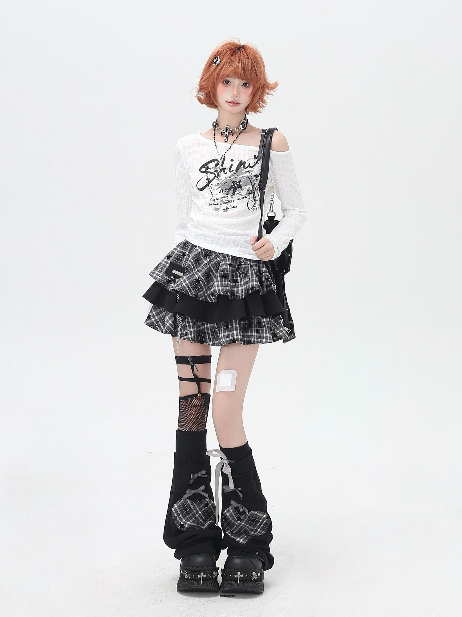 Crazy Girl Rocker Patchwork Print One Shoulder Belted Slim Women&