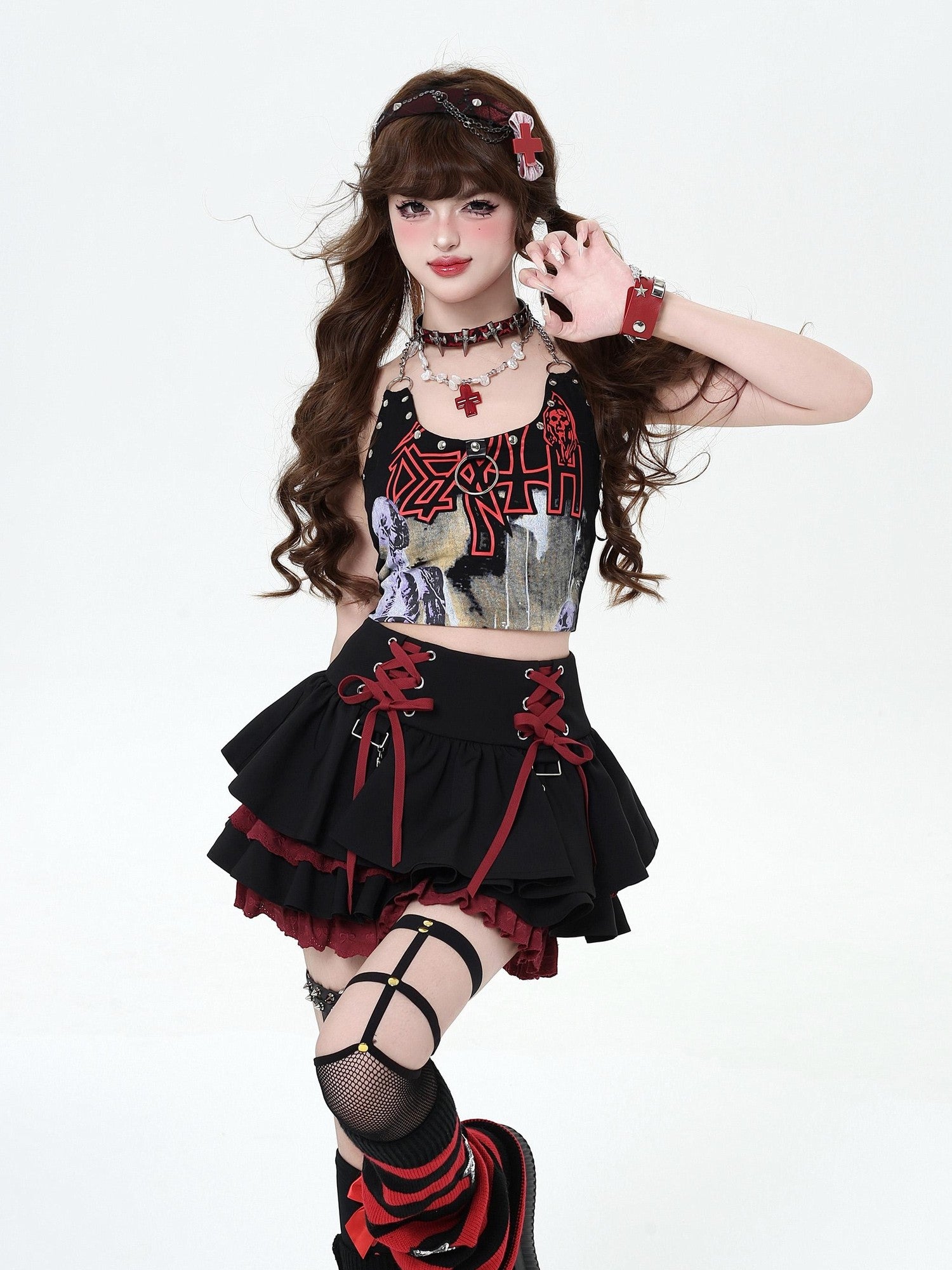 Crazy Girl Ruffled Lace Trim Tie Pleated Women&