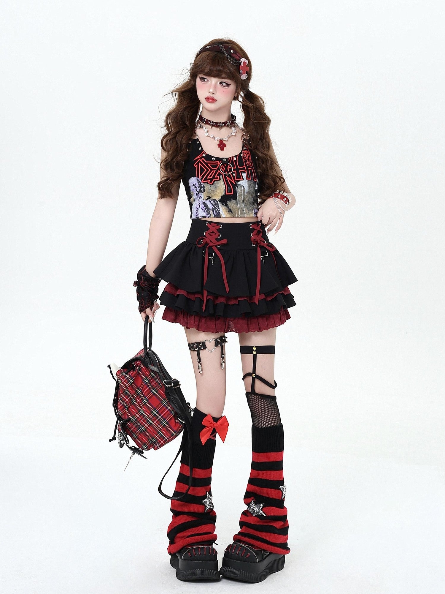 Crazy Girl Ruffled Lace Trim Tie Pleated Women&