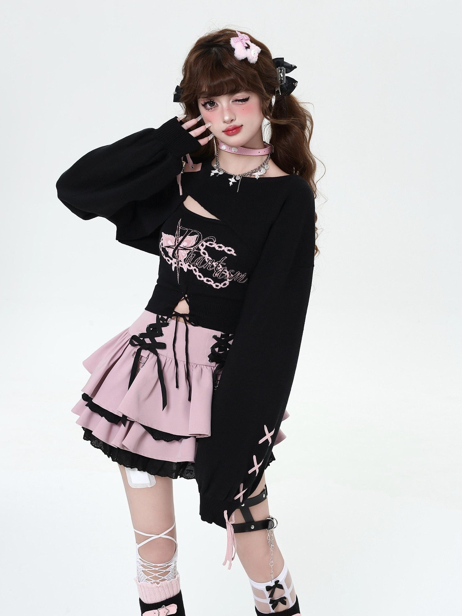 Crazy Girl Ruffled Lace Trim Tie Pleated Women&