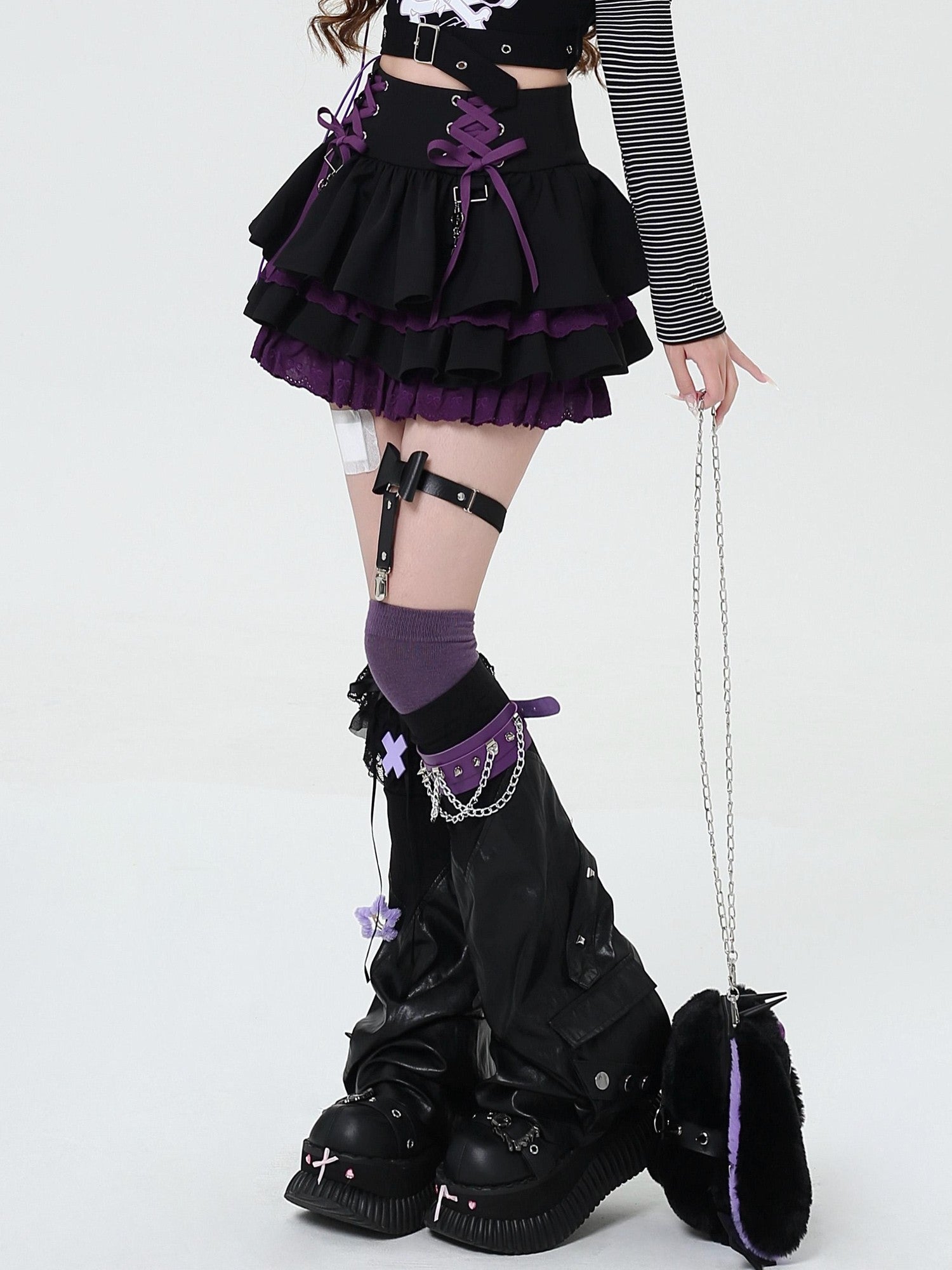 Crazy Girl Ruffled Lace Trim Tie Pleated Women&