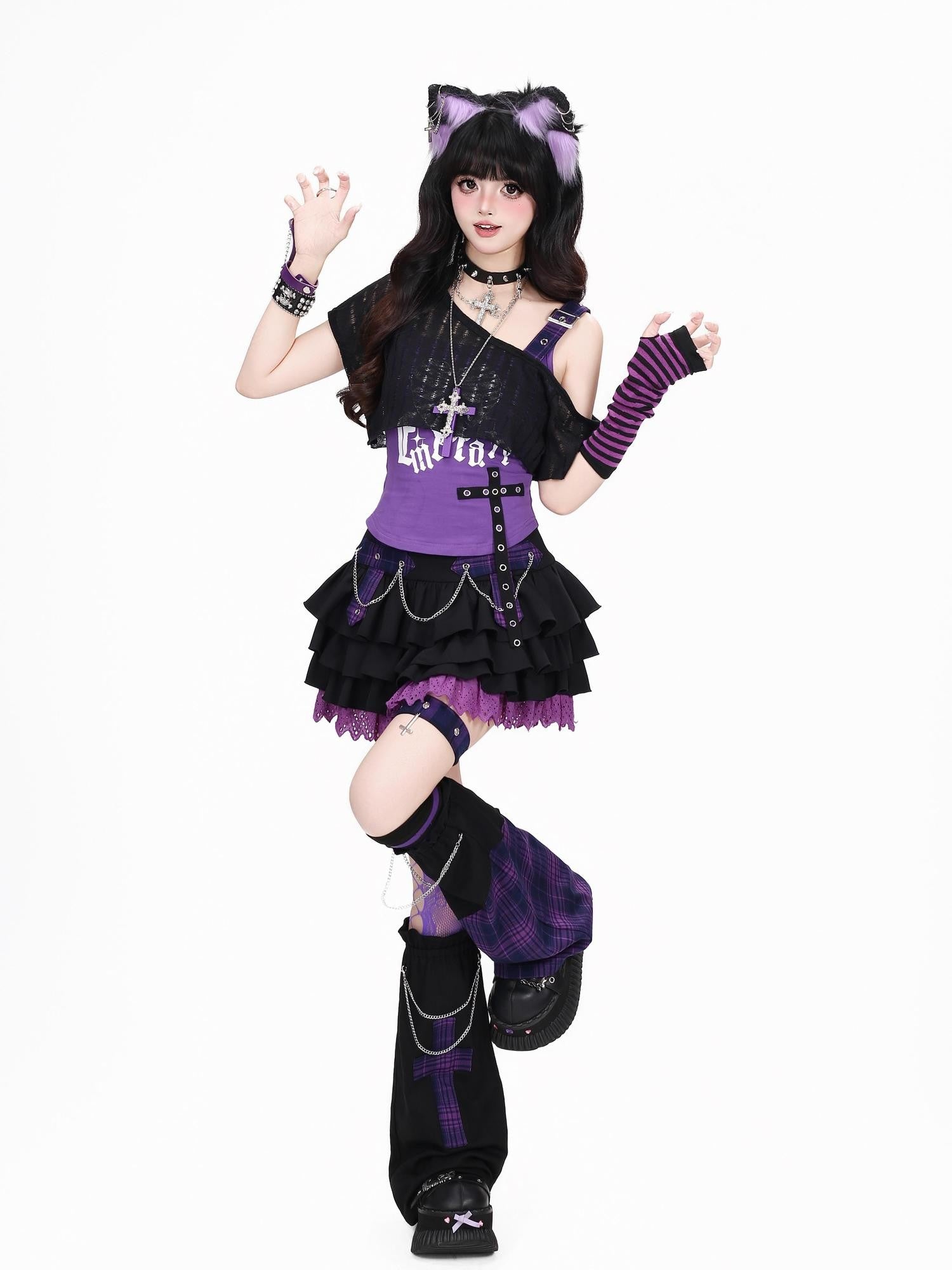 Crazy Girl Skull Cropped Patchwork Sweet Cool Fitted Short Women&