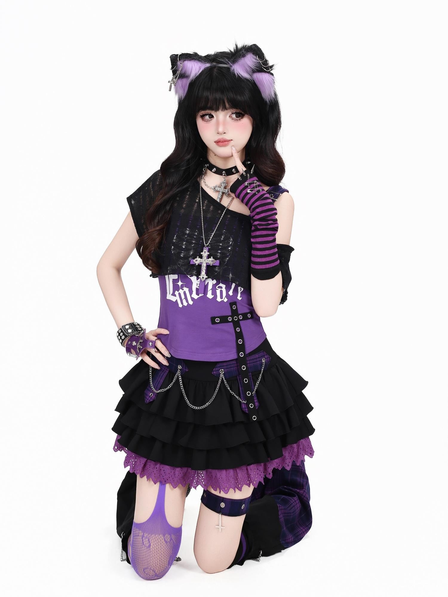 Crazy Girl Skull Cropped Patchwork Sweet Cool Fitted Short Women&