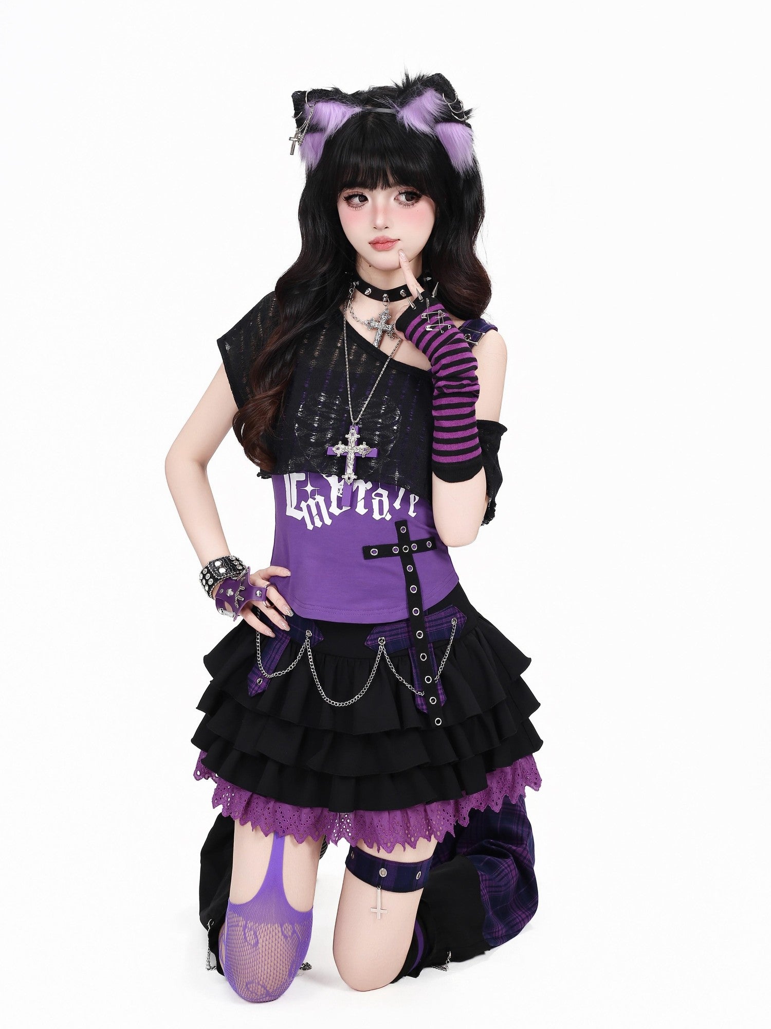 Crazy Girl Skull Cropped Patchwork Sweet Cool Fitted Short Women&