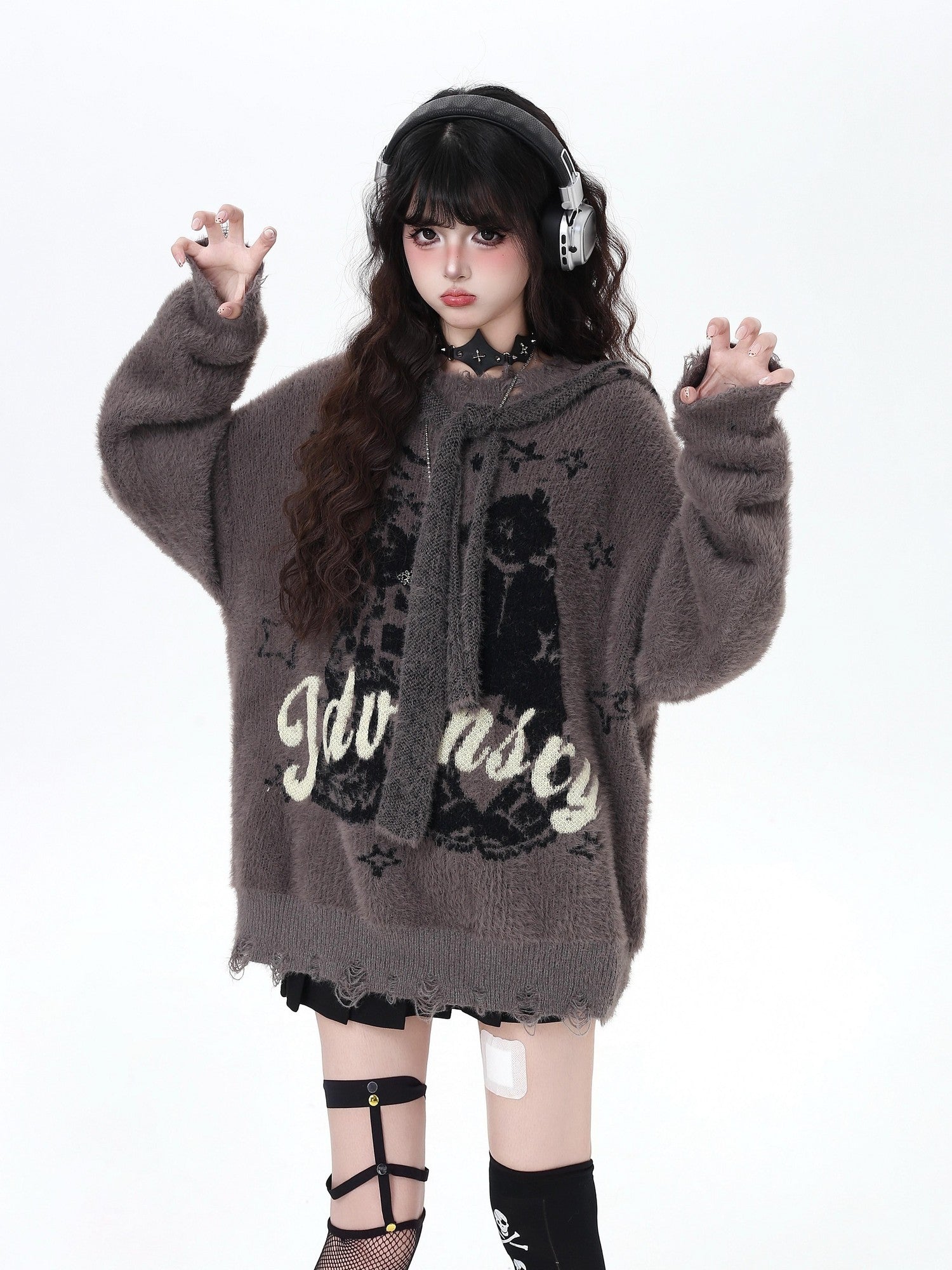 Crazy Girl Soft Relaxed Detachable Hood Vintage Letter Women&