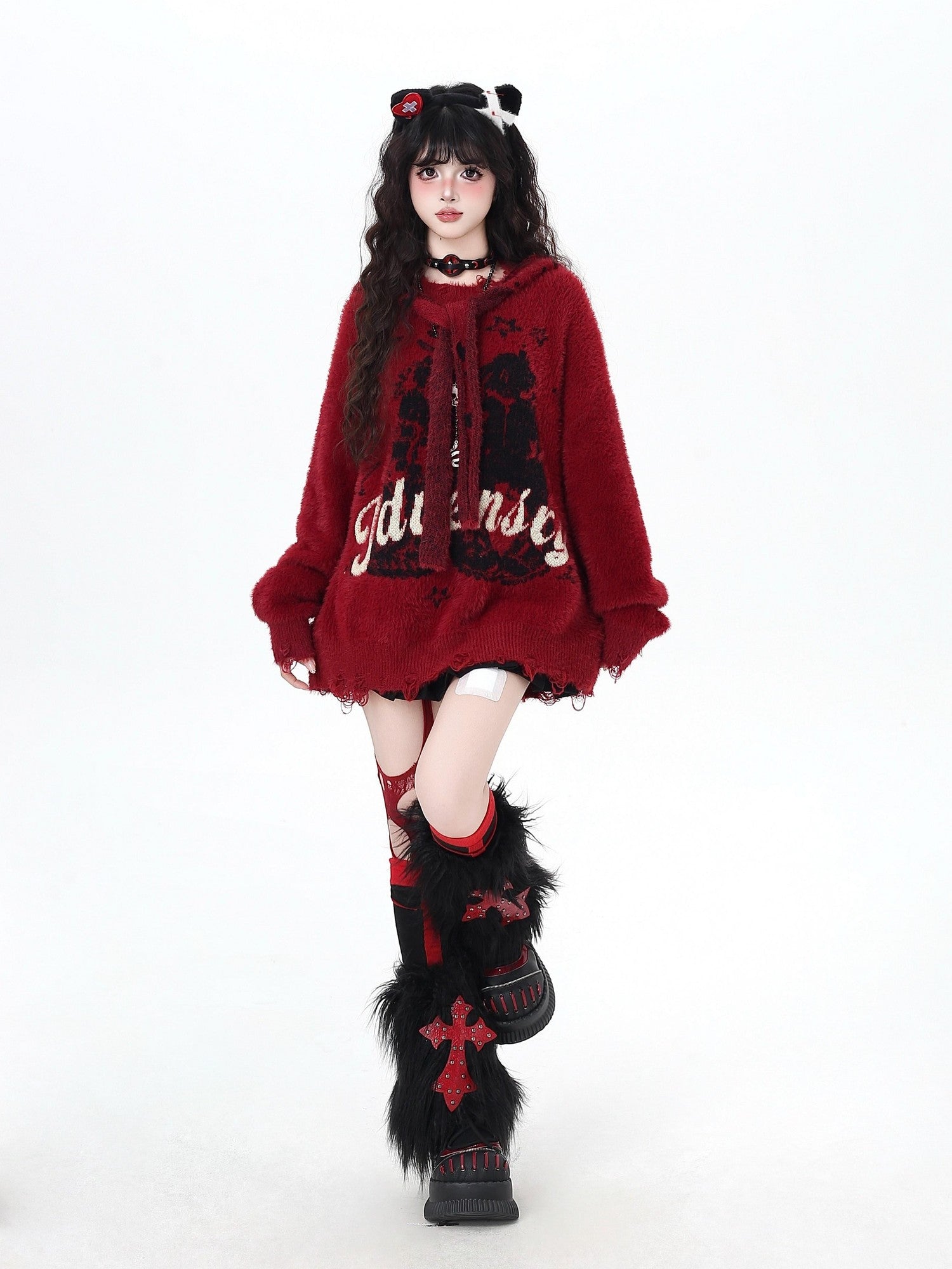Crazy Girl Soft Relaxed Detachable Hood Vintage Letter Women&