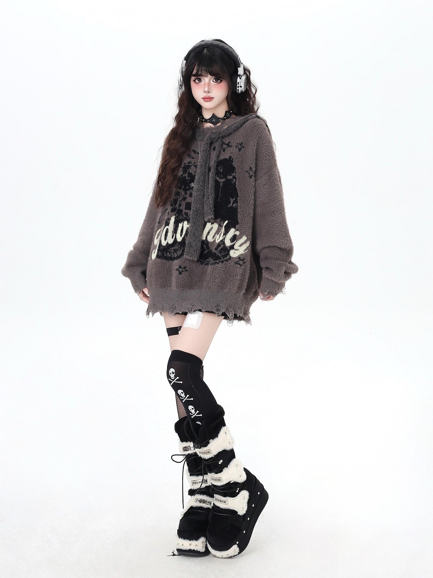Crazy Girl Soft Relaxed Detachable Hood Vintage Letter Women&