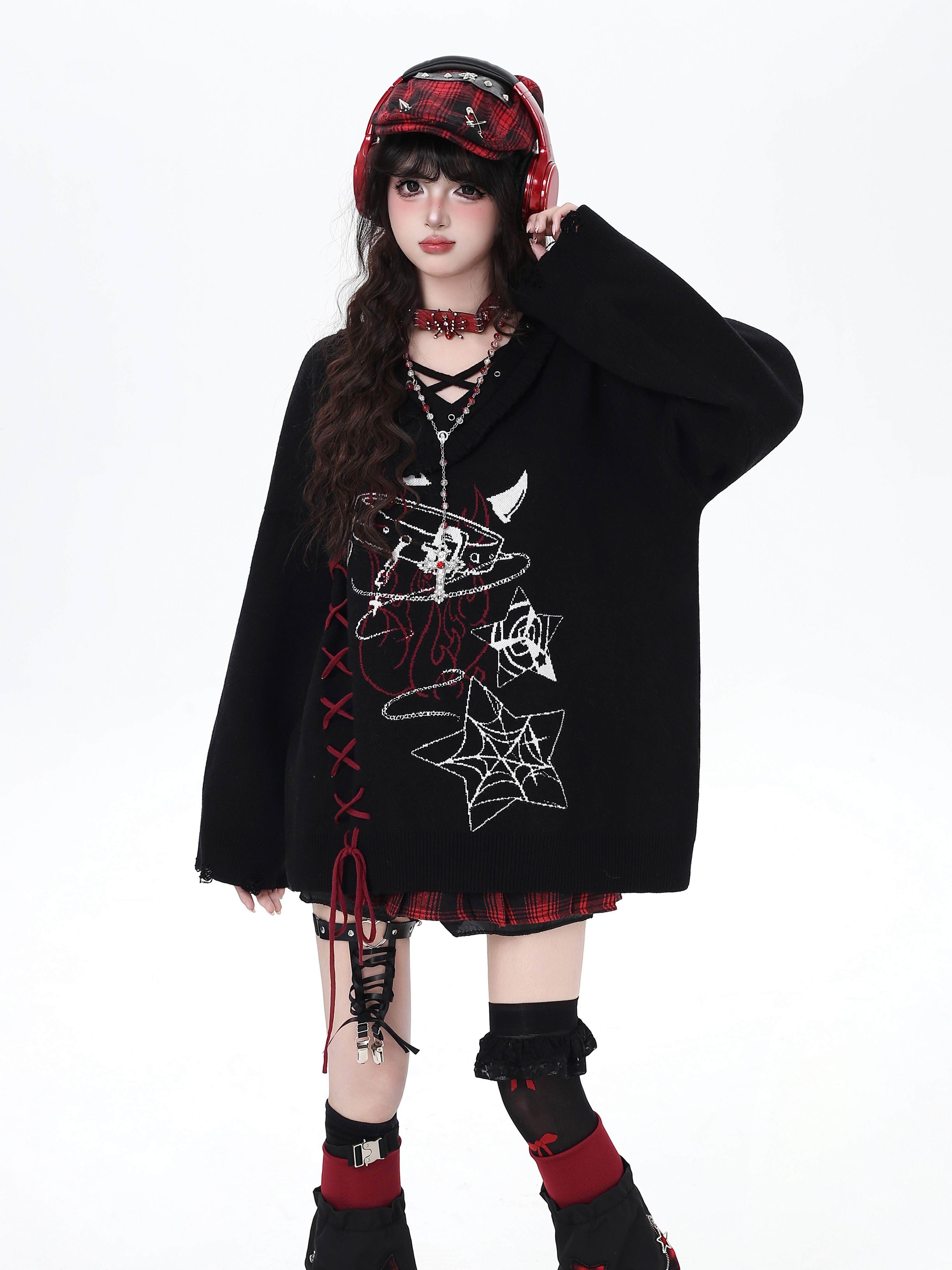 Crazy_Girl_Solid_Gothic_Crisscross_Strap_Loose_Casual_Women&