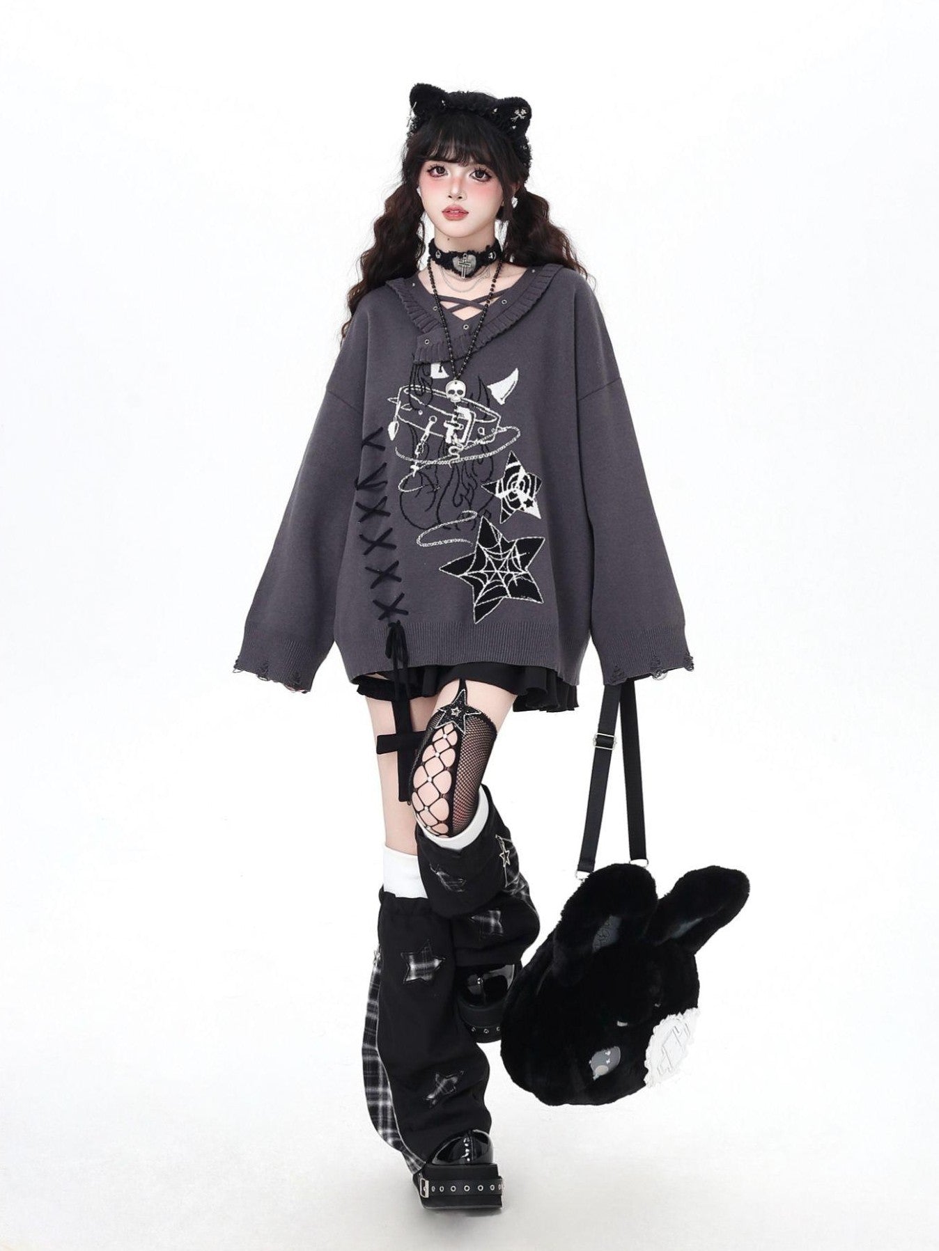 Crazy Girl Solid Gothic Crisscross Strap Loose Casual Women&