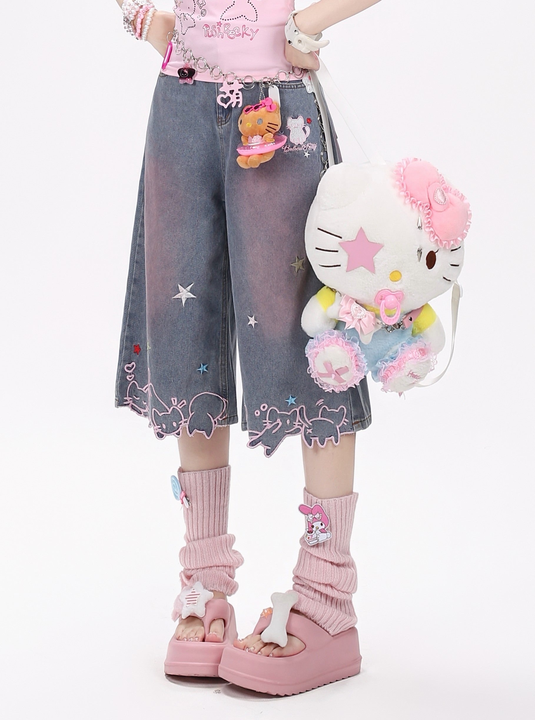 Crazy_Girl_Star_Cat_Embroidered_Gradient_Loose_High_Waist_Women&